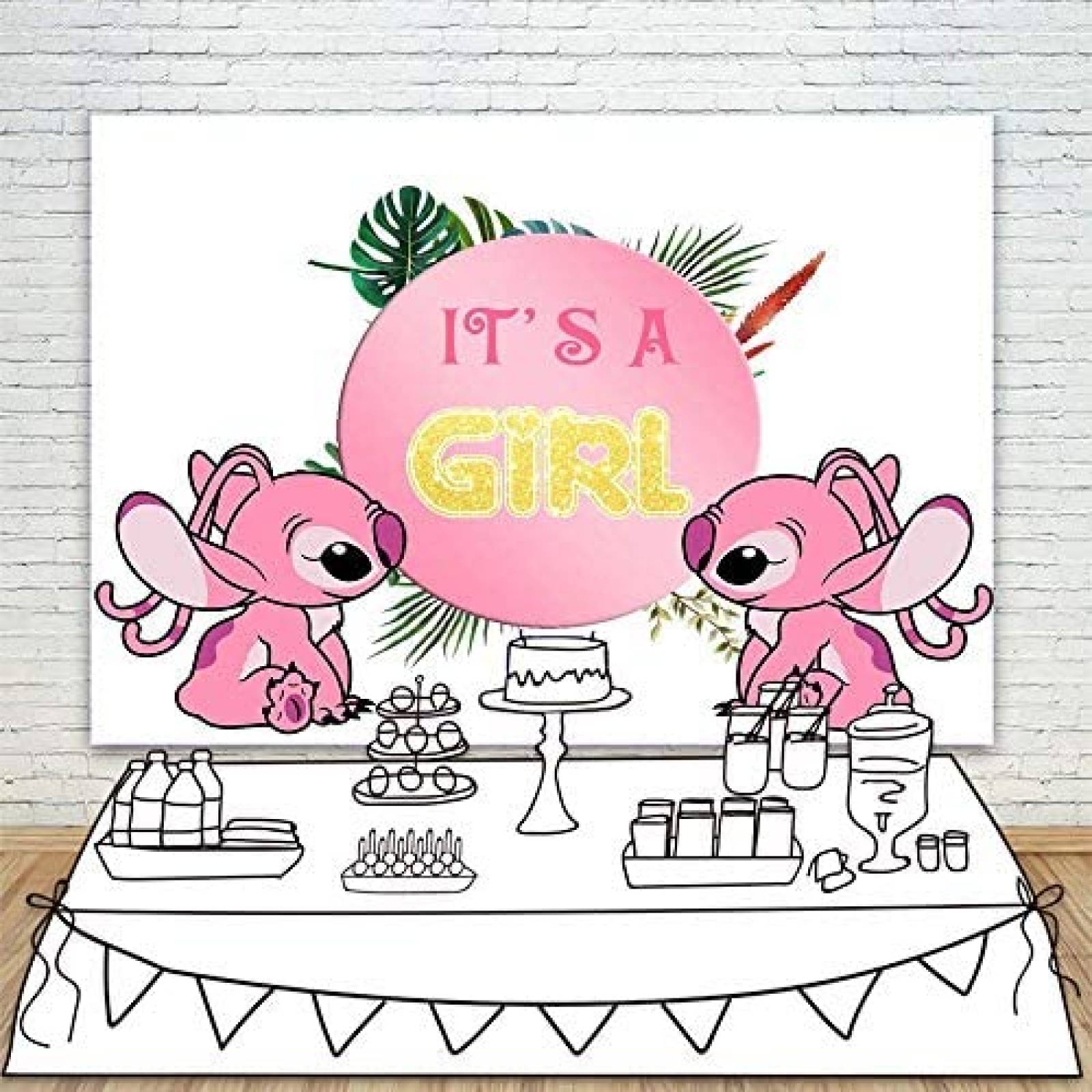 Telon de fondo YouRan de 7x5 de Stitch Baby shower -Rosa