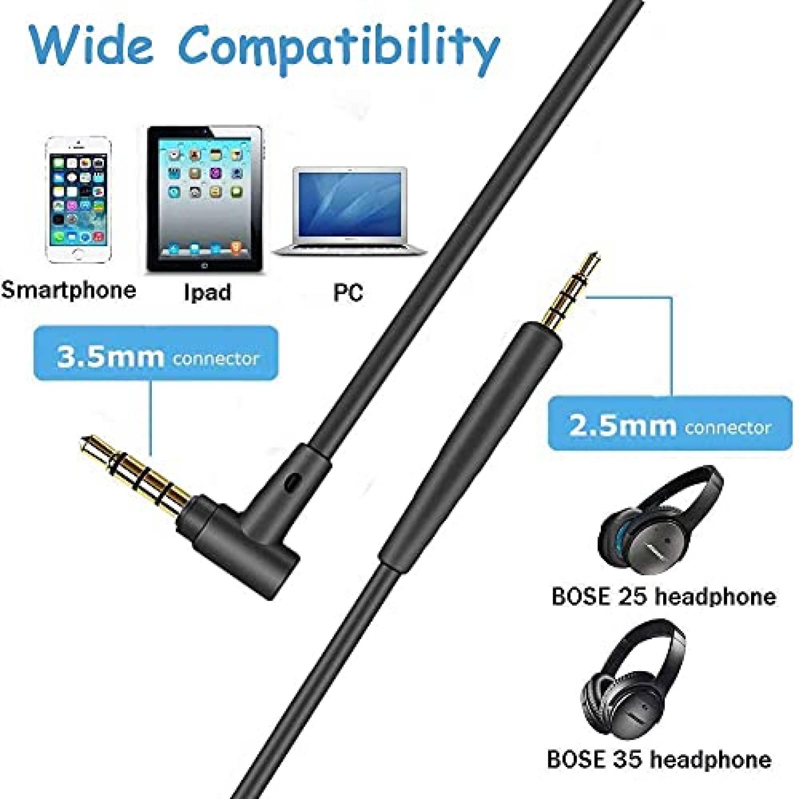 Cable para Bose QuietComfort BINGLE 3.5 a 2.5mm -Negro