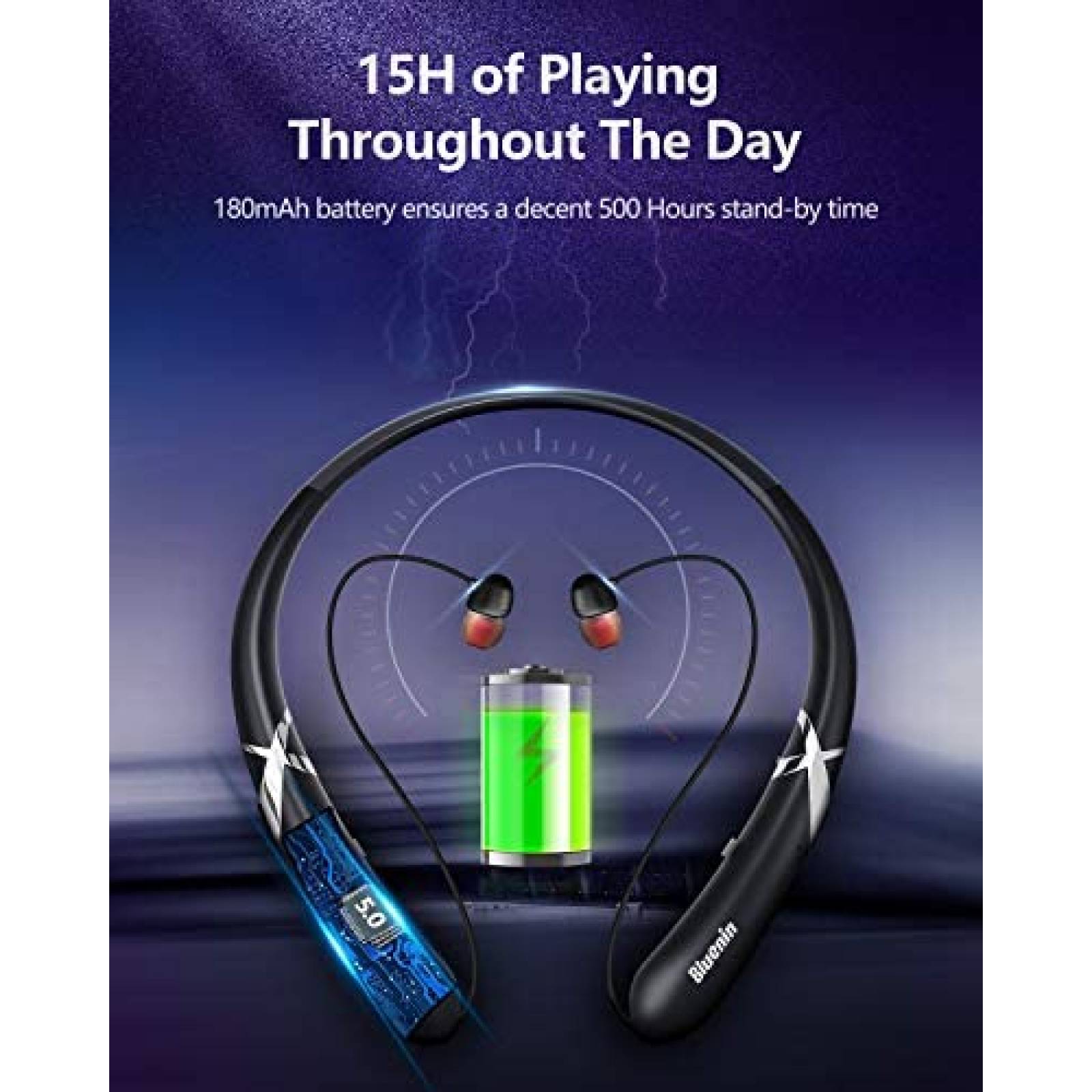 Audifonos inalambricos cuello Bluenin cancela ruido -Negro