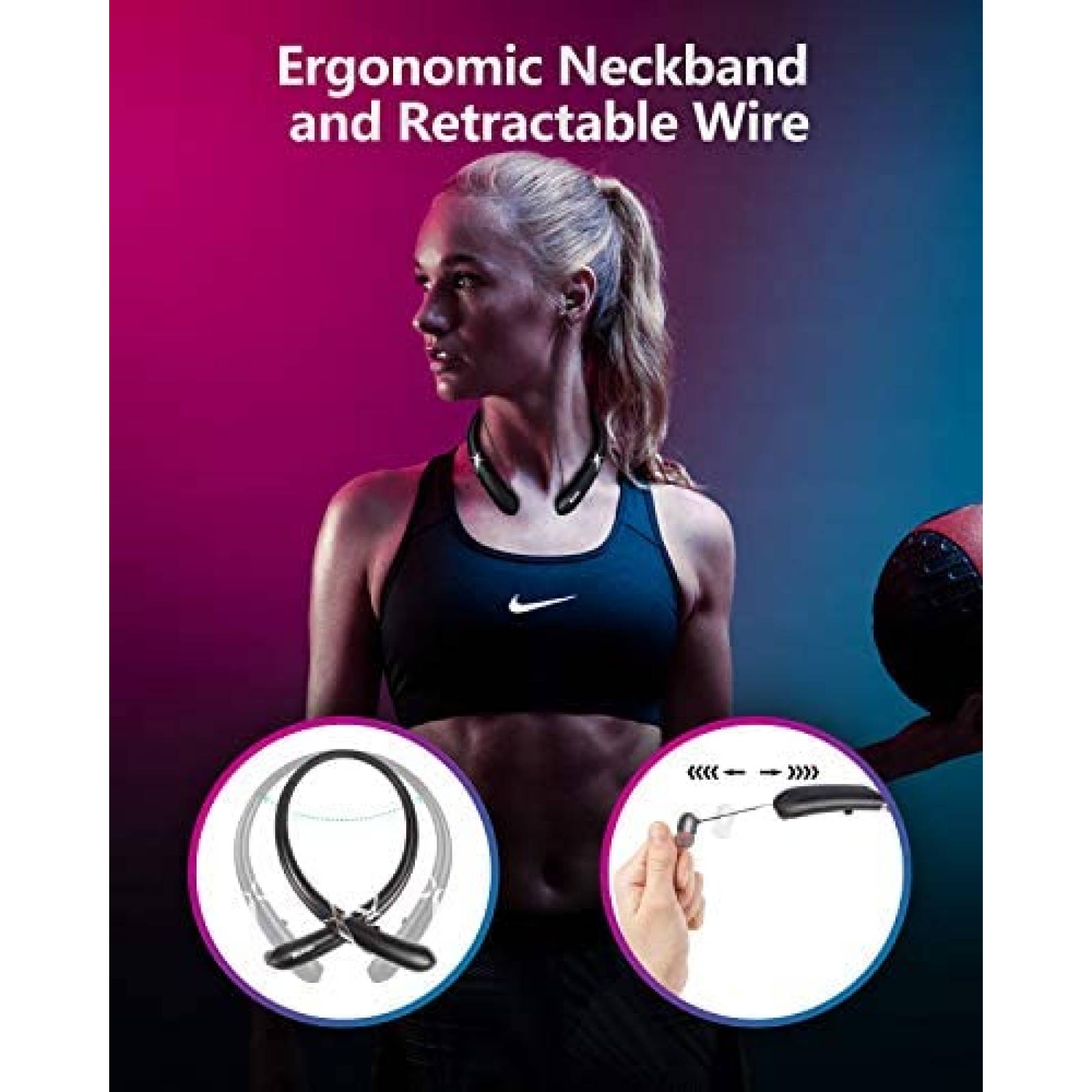 Audifonos inalambricos cuello Bluenin cancela ruido -Negro