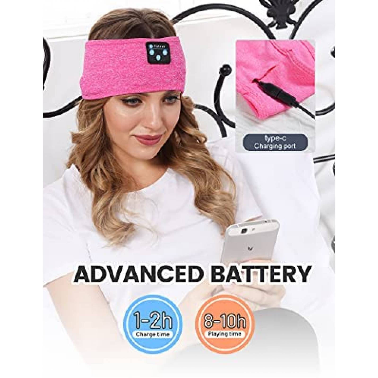 Audifonos Fulext Bluetooth banda para dormir suave -Rosa