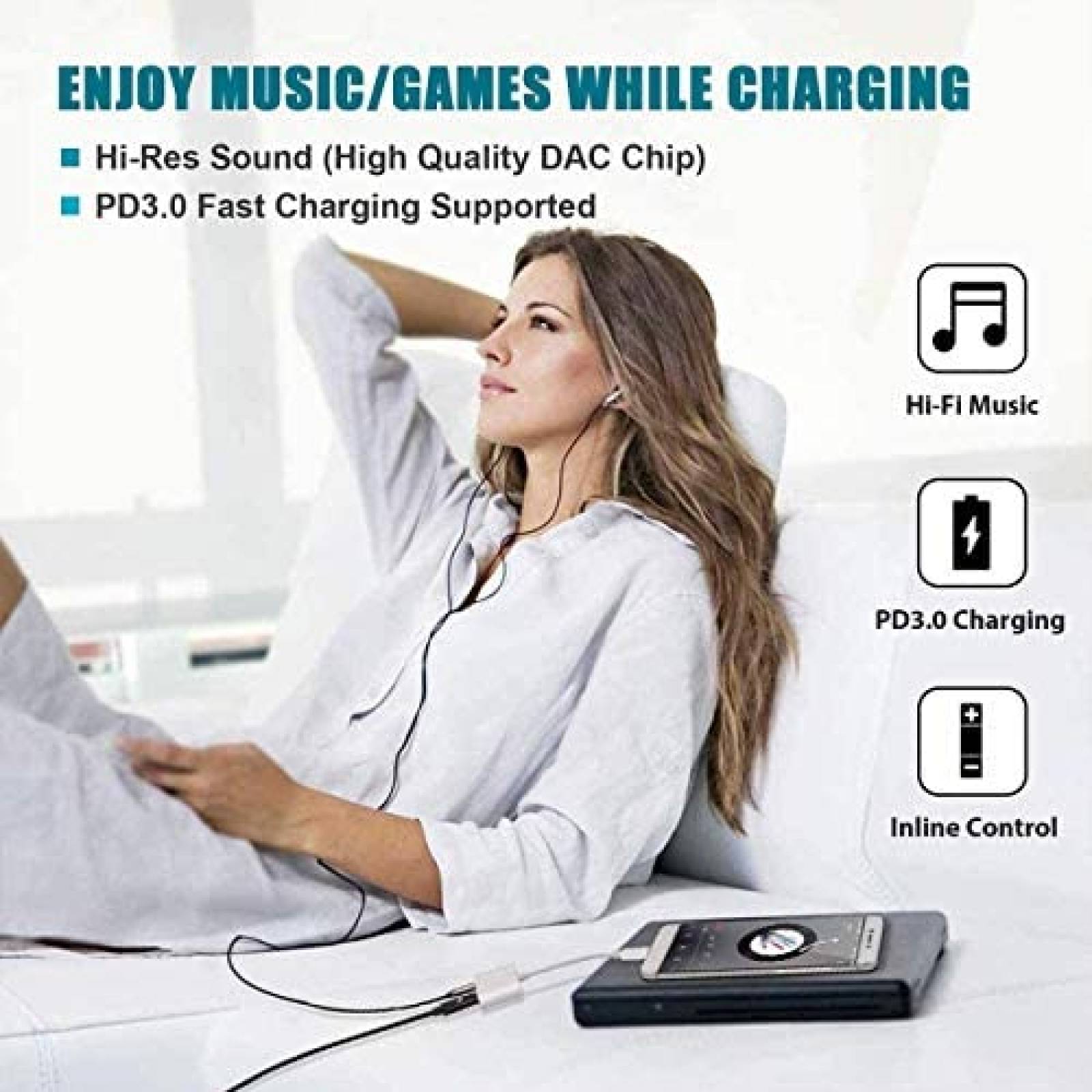 Adaptador de audio Gikko para auriculares con conector USB C
