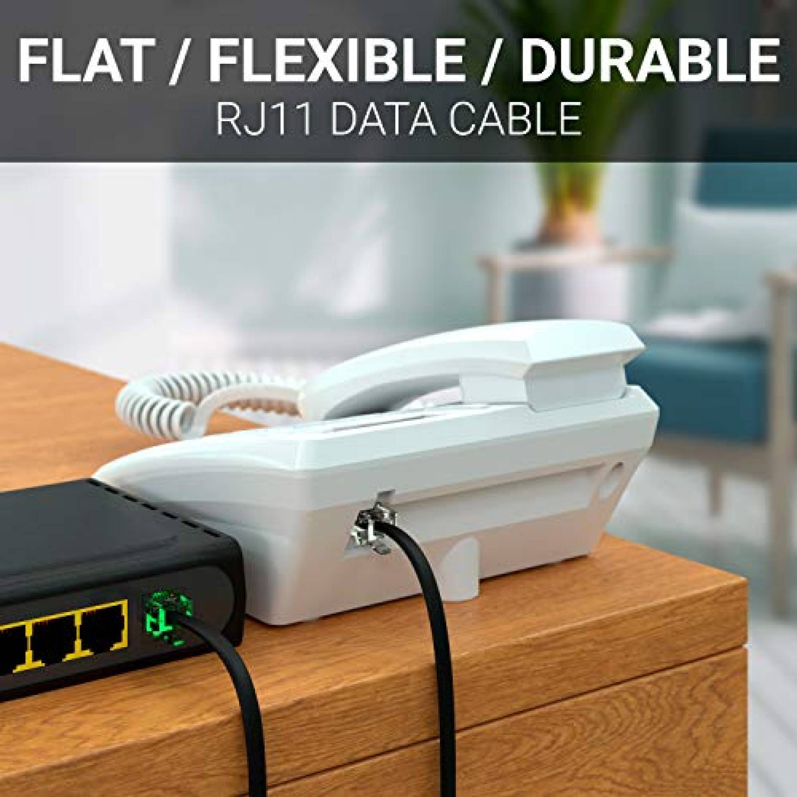 Cable de telefono fijo G-PLUG RJ11 de 30 pies -Negro