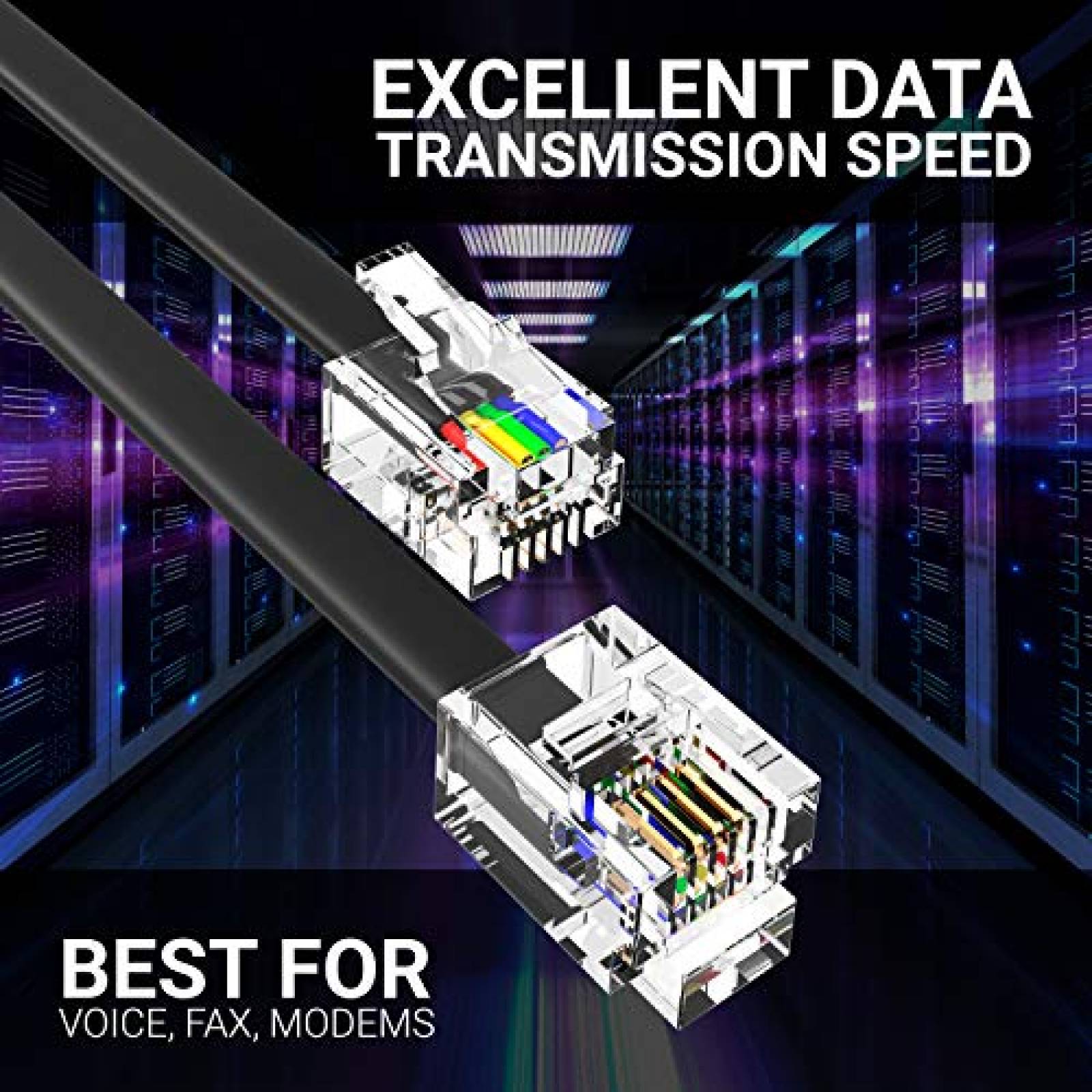 Cable de telefono fijo G-PLUG RJ11 de 30 pies -Negro