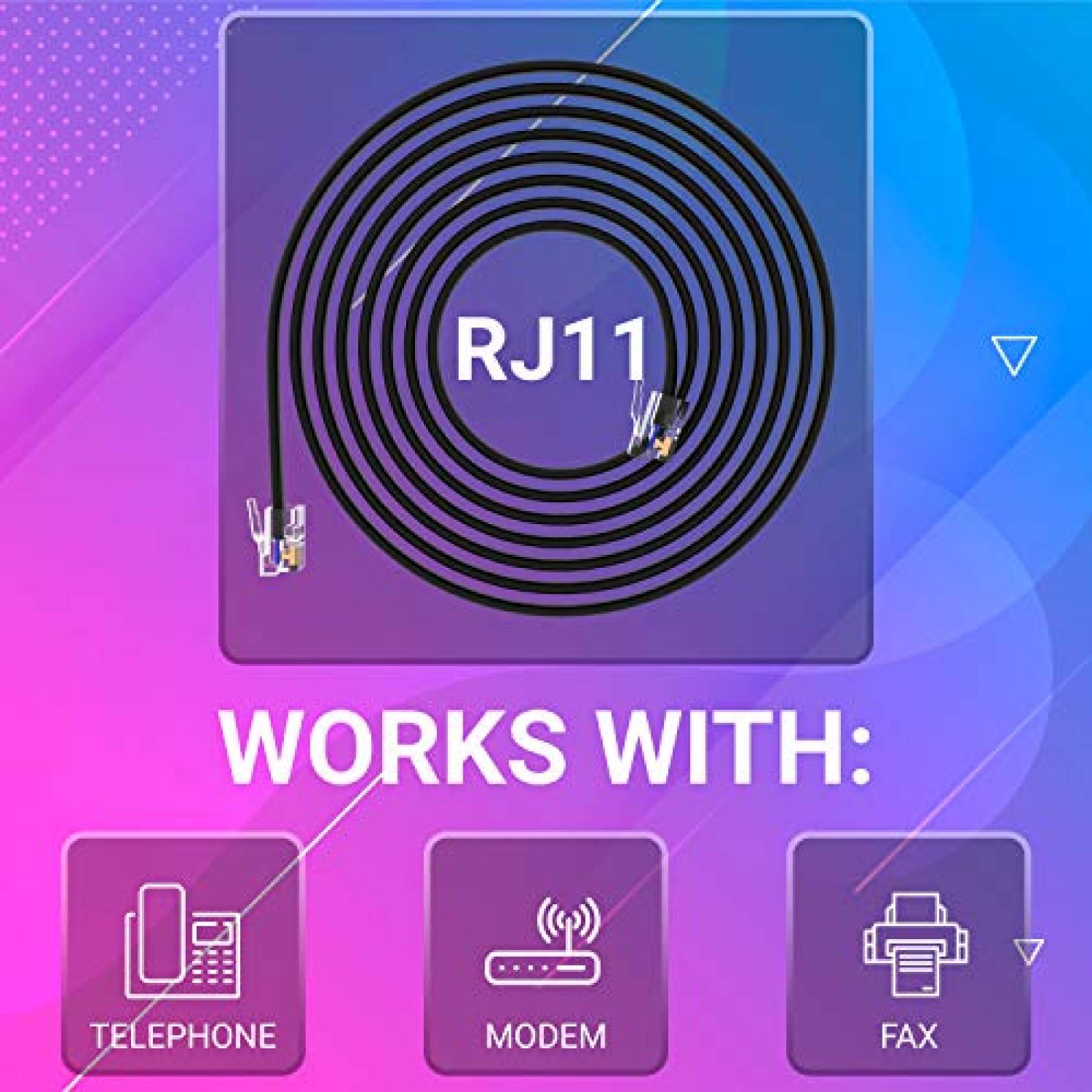 Cable de telefono fijo G-PLUG RJ11 de 30 pies -Negro