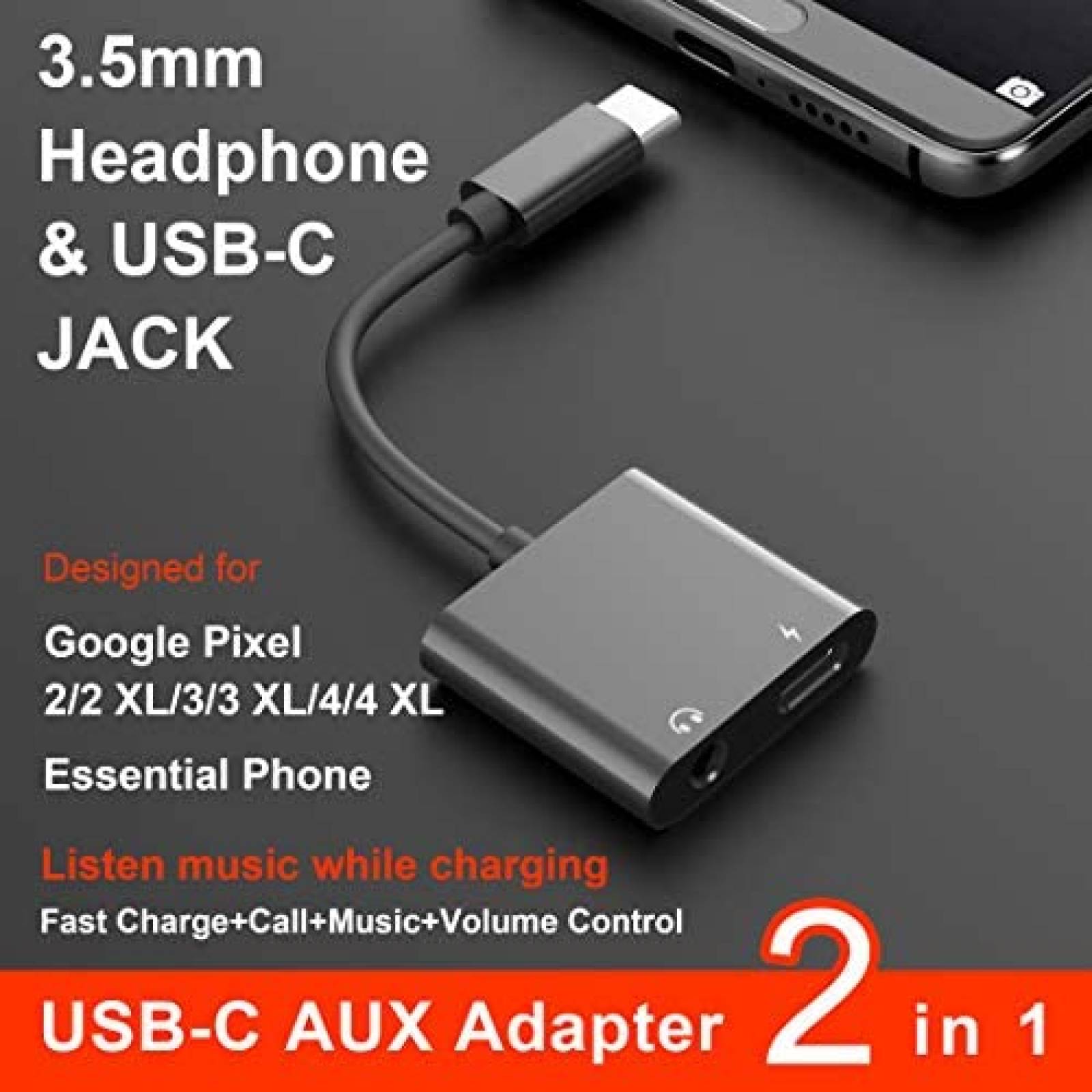 Adaptador Ivoros USB-C a 3.5mm para Audifonos -Negro