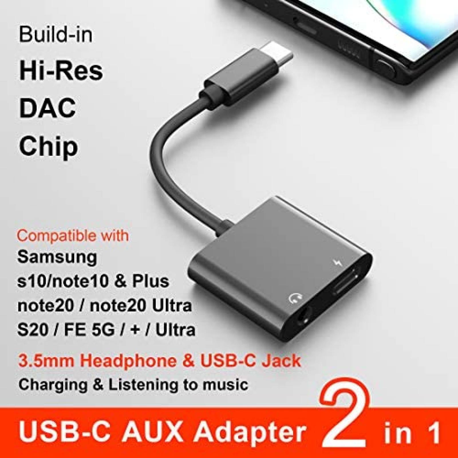 Adaptador Ivoros USB-C a 3.5mm para Audifonos -Negro