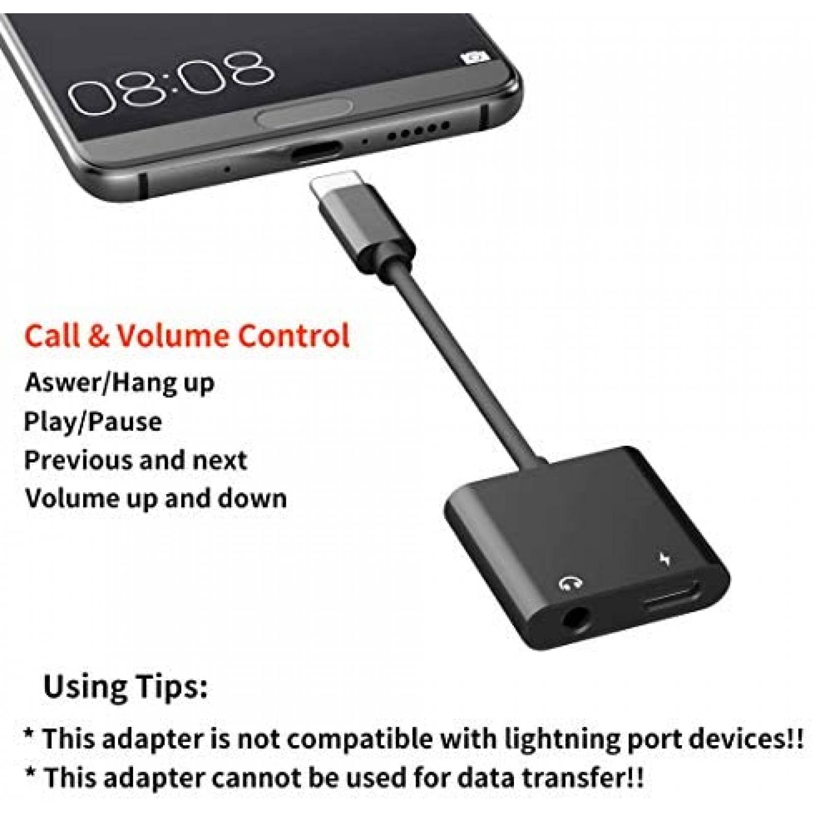 Adaptador Ivoros USB-C a 3.5mm para Audifonos -Negro