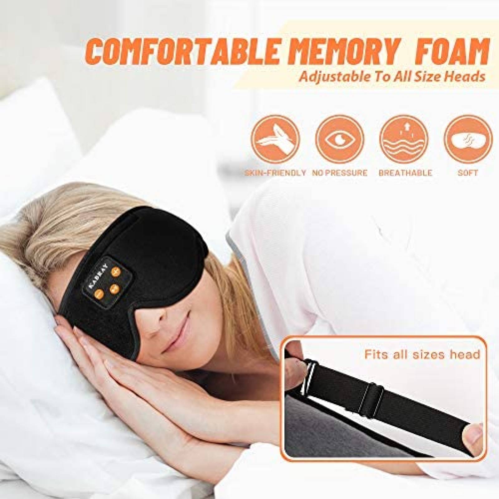 Antifaz para Dormir Kabray con Audifonos Bluetooth -Negro