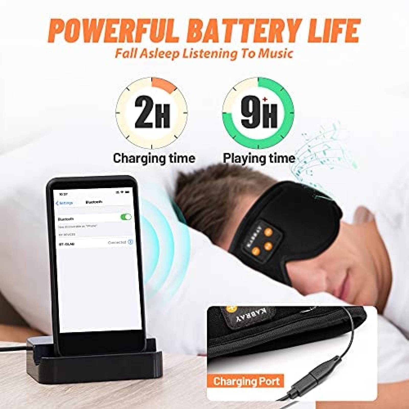 Antifaz para Dormir Kabray con Audifonos Bluetooth -Negro