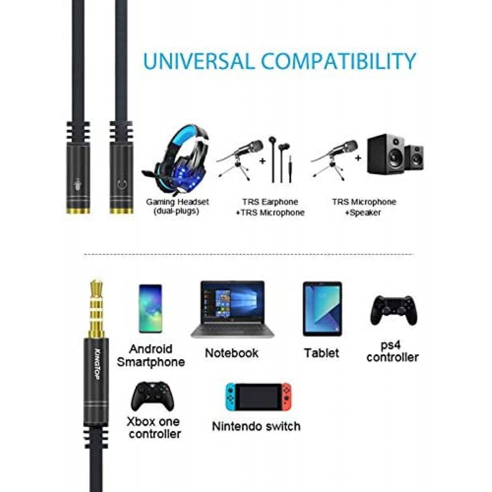 Cable KINGTOP Adaptador de Audio 3.5mm Para PS4 -Negro