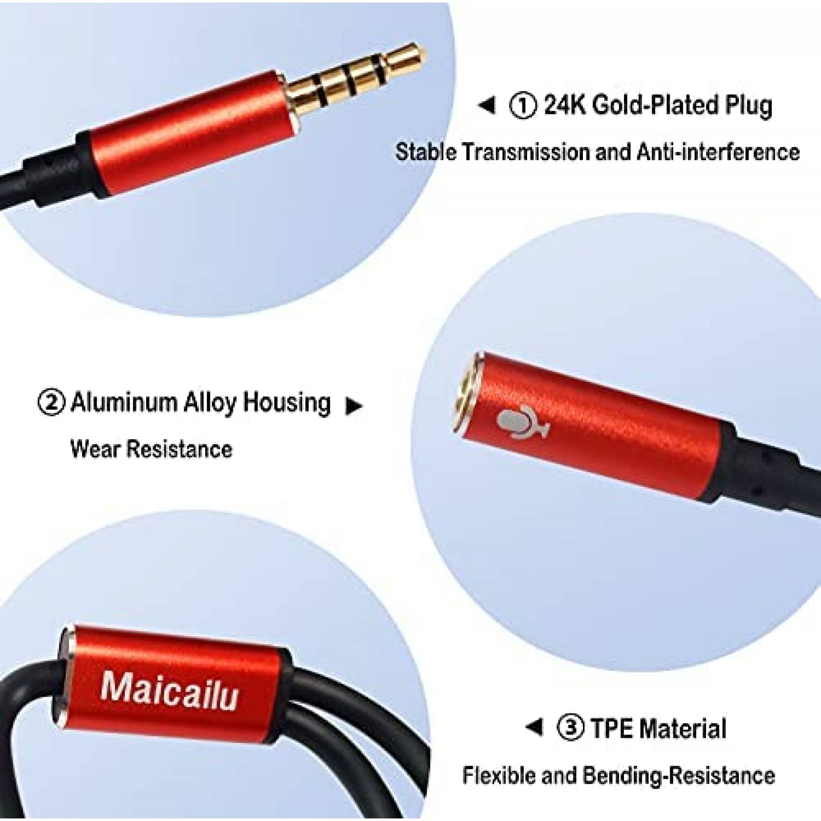 Divisor auriculares Maicailu 3.5mm hembra a macho dual -Rojo