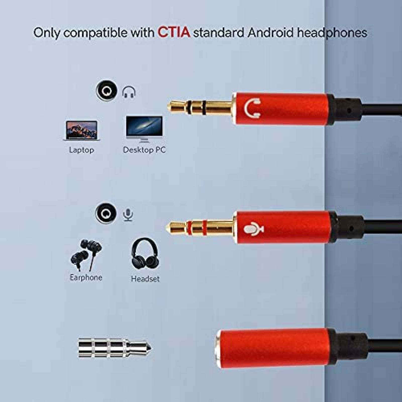 Divisor auriculares Maicailu 3.5mm hembra a macho dual -Rojo