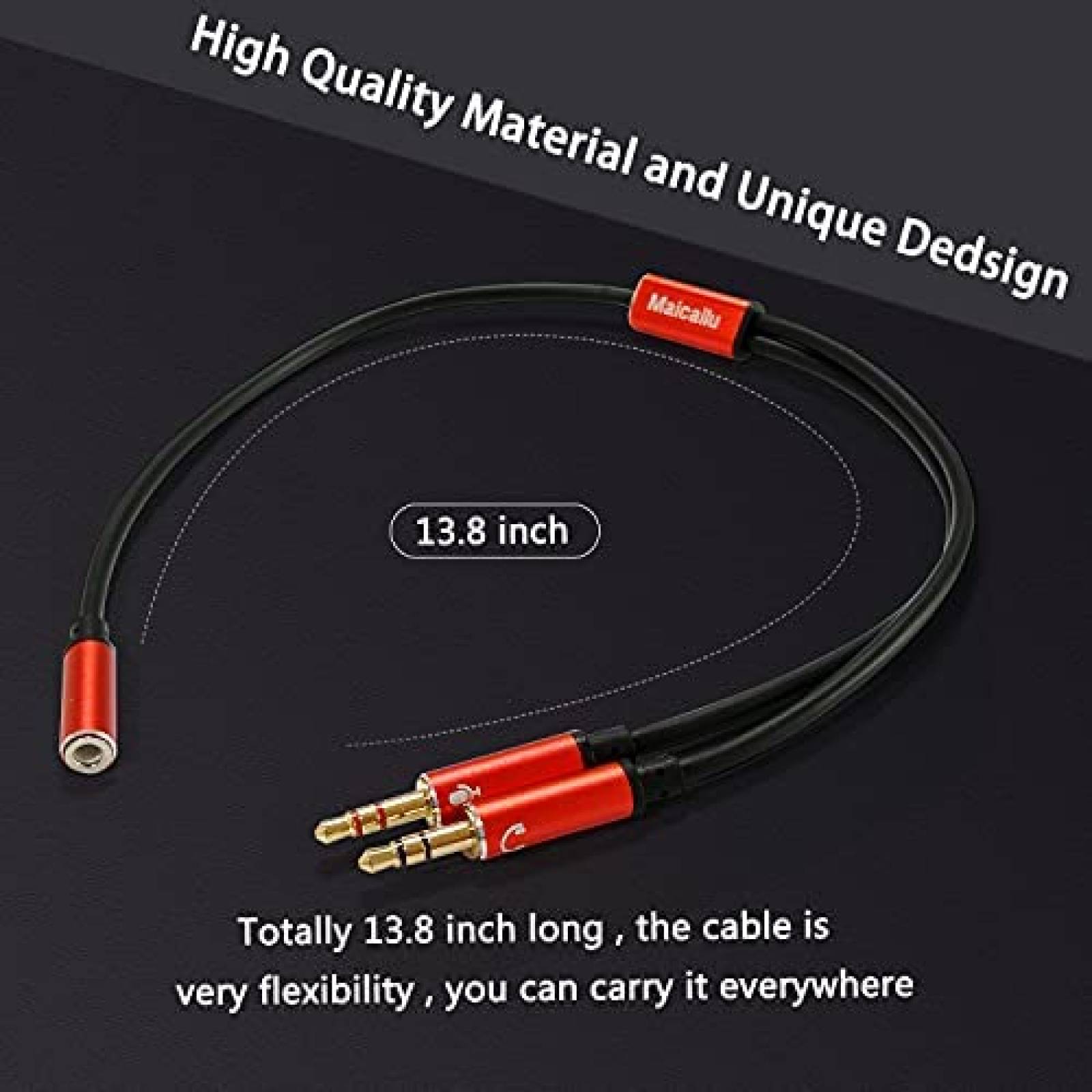 Divisor auriculares Maicailu 3.5mm hembra a macho dual -Rojo