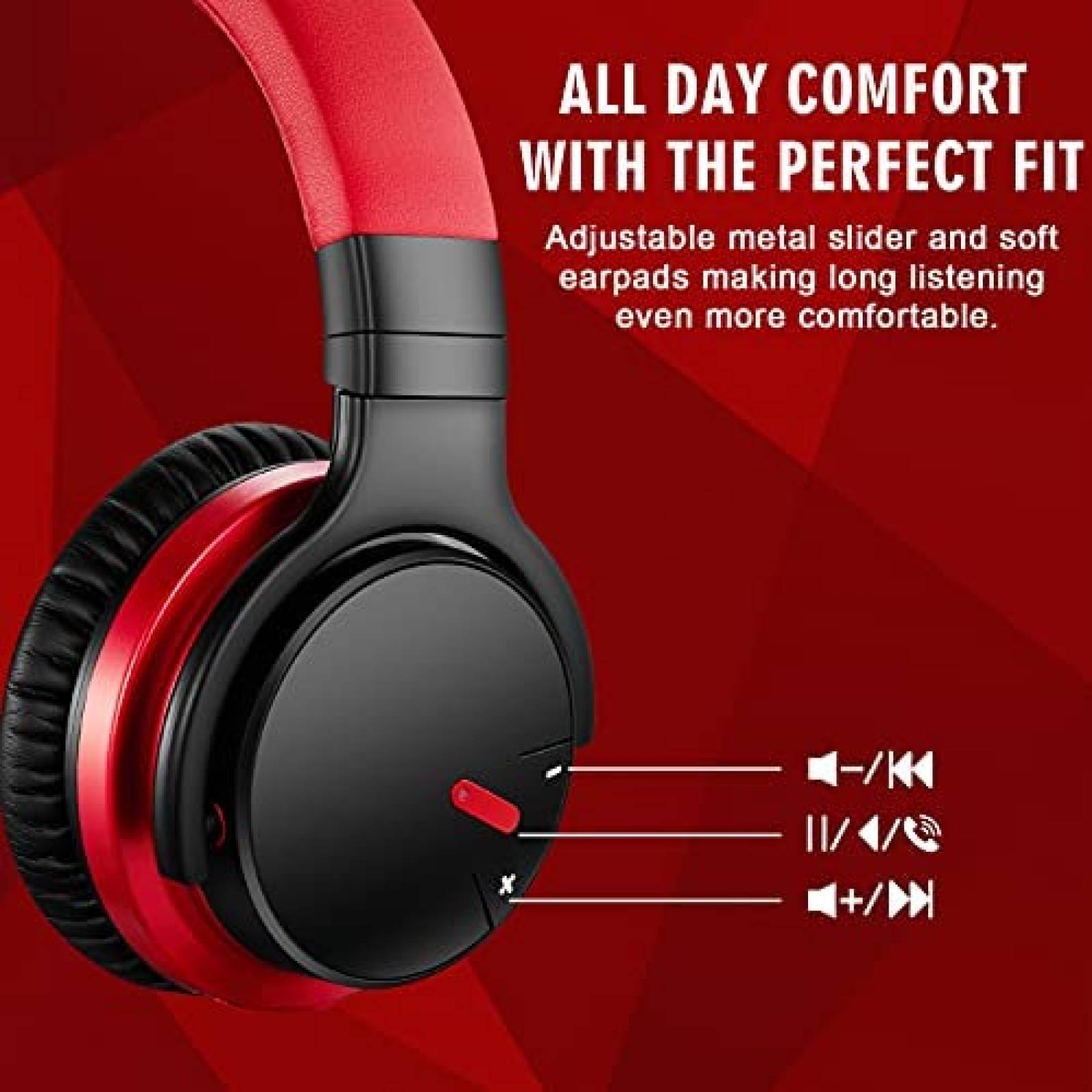 Audifonos Bluetooth MOVSSOU E7 de 30H de Carga -Rojo/Negro