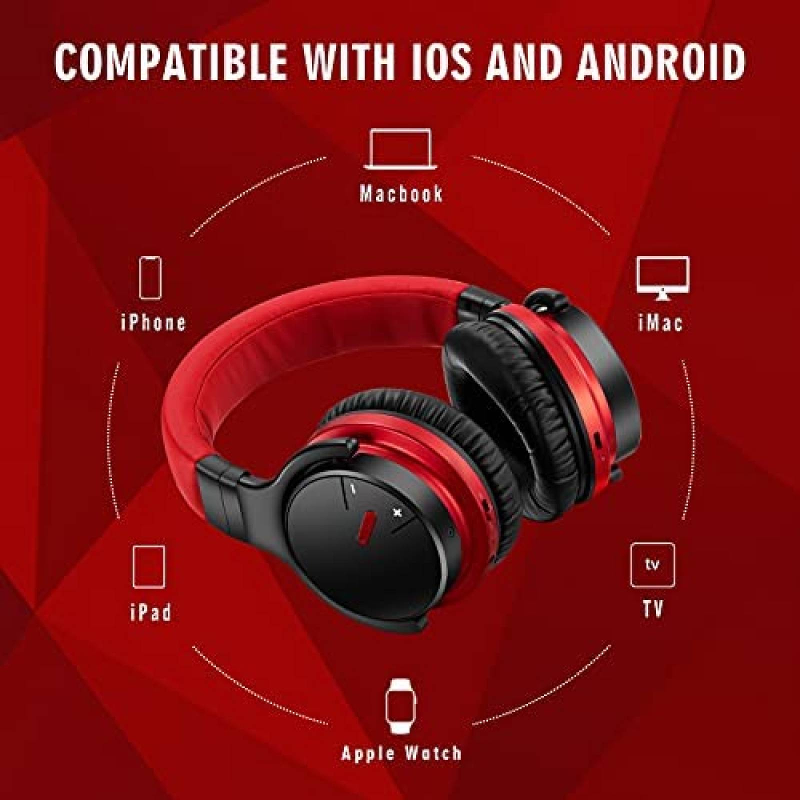Audifonos Bluetooth MOVSSOU E7 de 30H de Carga -Rojo/Negro