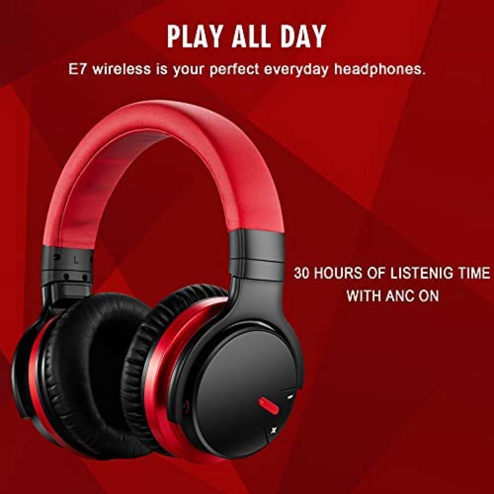 Audifonos Bluetooth MOVSSOU E7 de 30H de Carga -Rojo/Negro