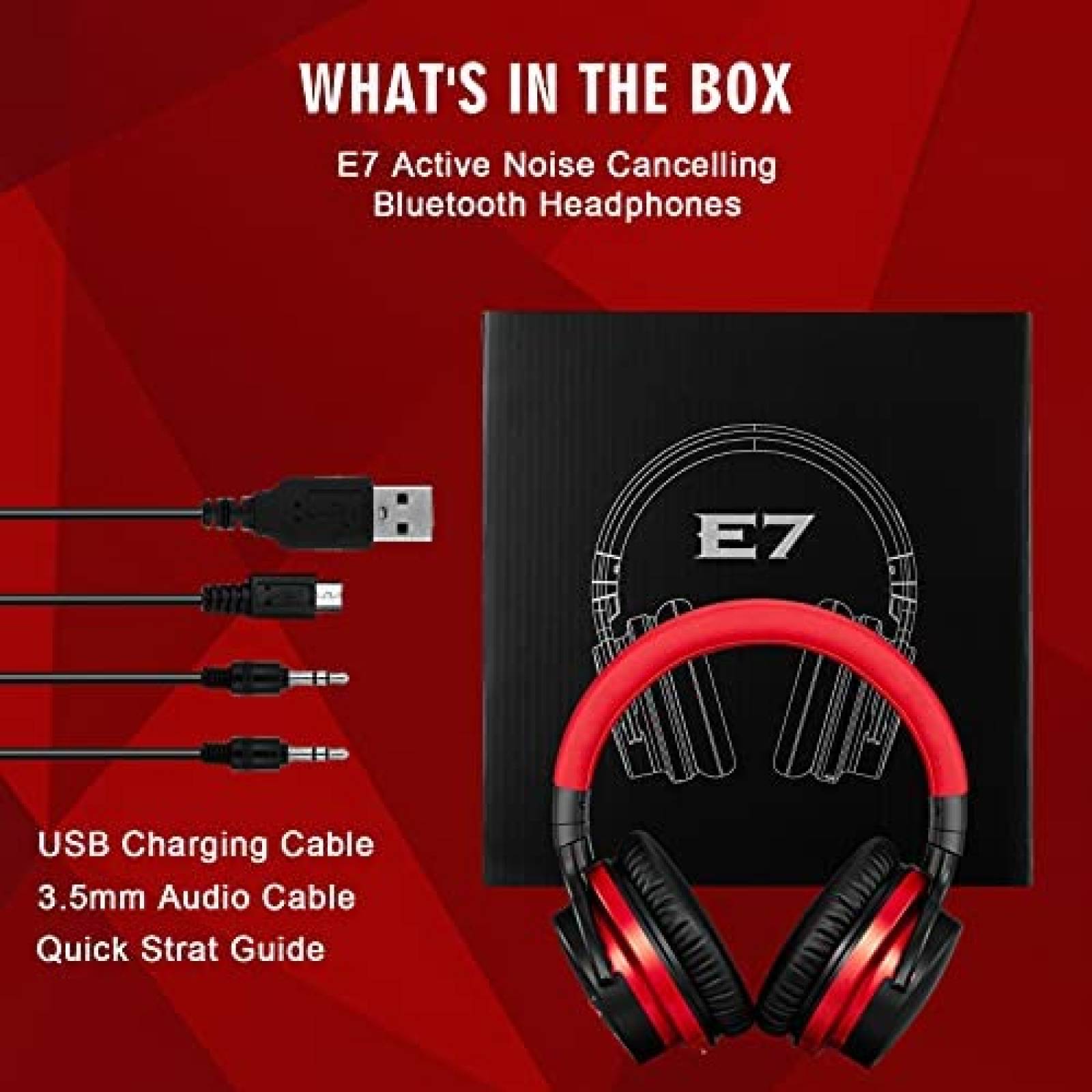 Audifonos Bluetooth MOVSSOU E7 de 30H de Carga -Rojo/Negro