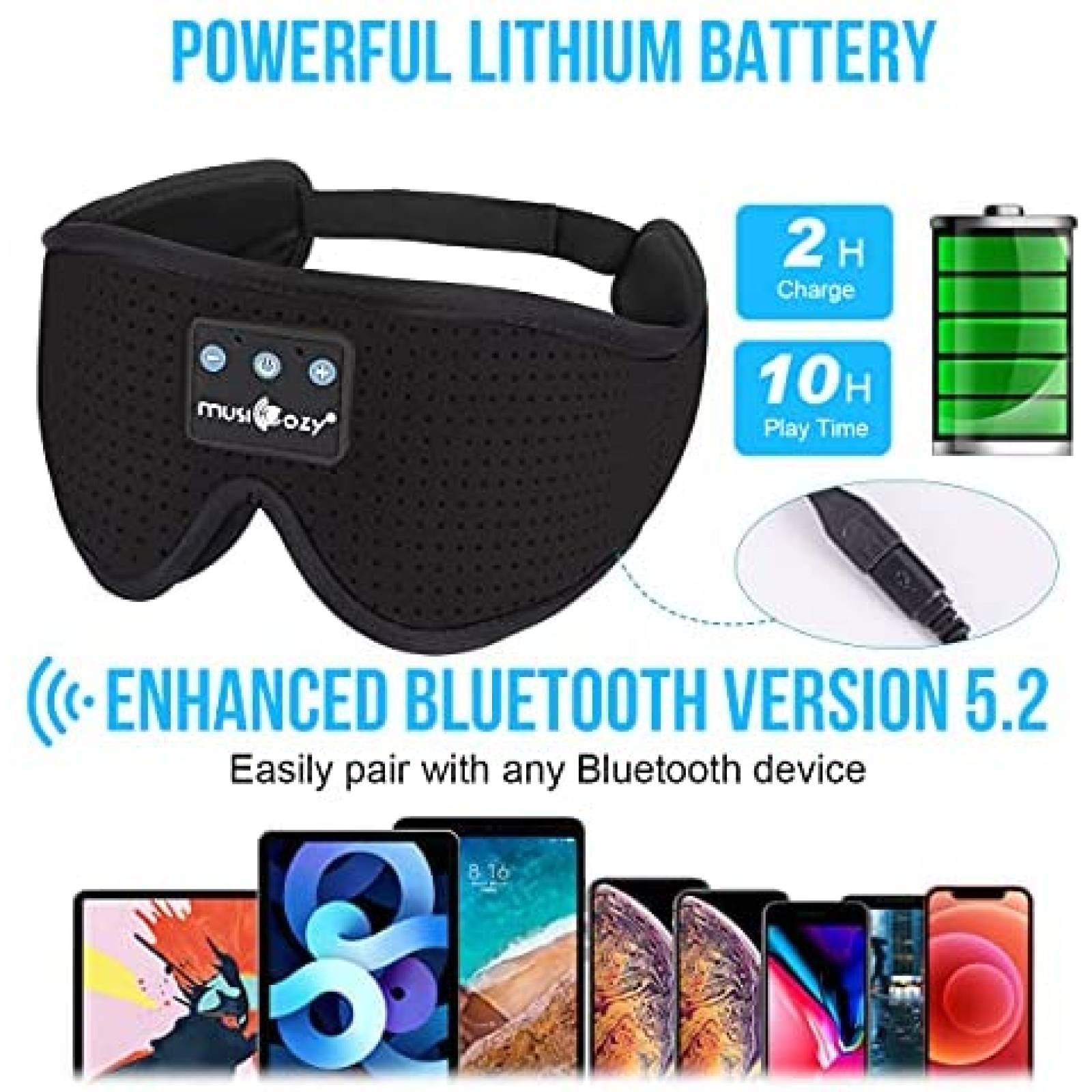 Banda para la Cabeza MUSICOZY con Musica Inalambrica -Negro