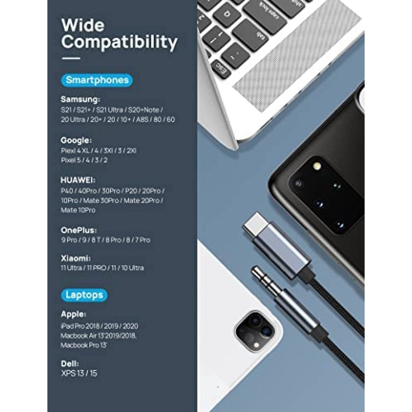 Cable USB Phoie USB C a AUX 3.5mm de 3.5 Pies -Negro