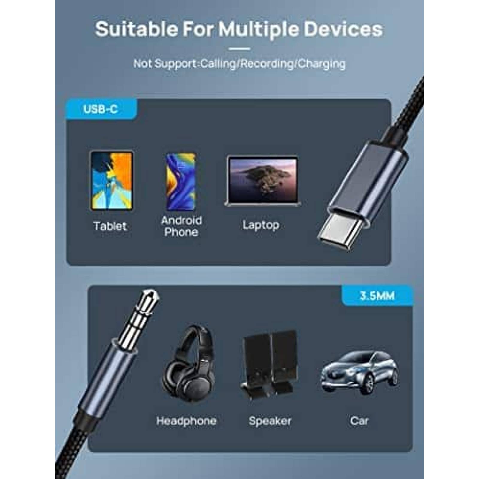 Cable USB Phoie USB C a AUX 3.5mm de 3.5 Pies -Negro