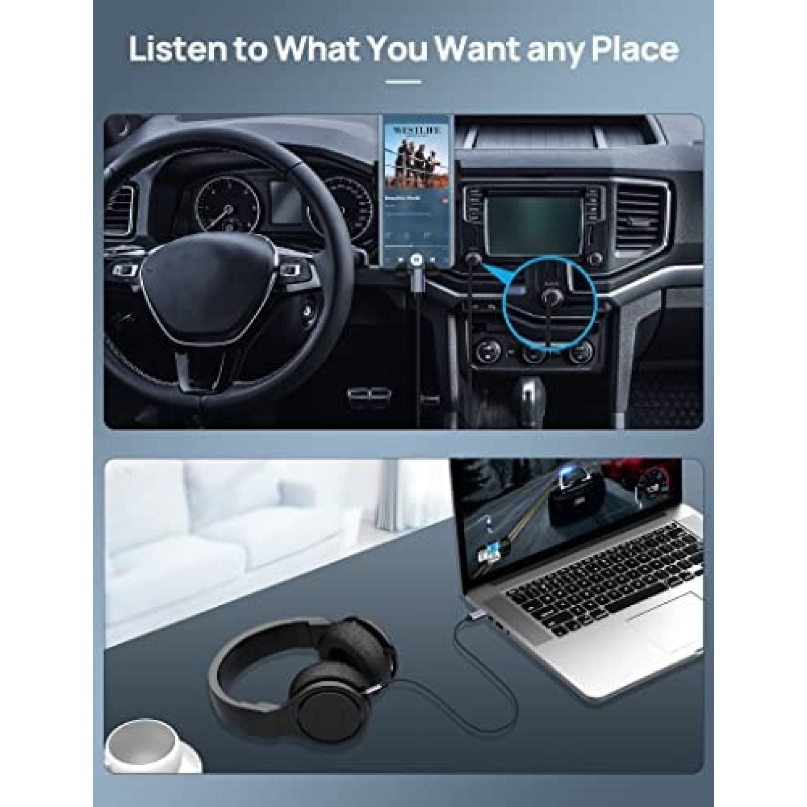 Cable USB Phoie USB C a AUX 3.5mm de 3.5 Pies -Negro