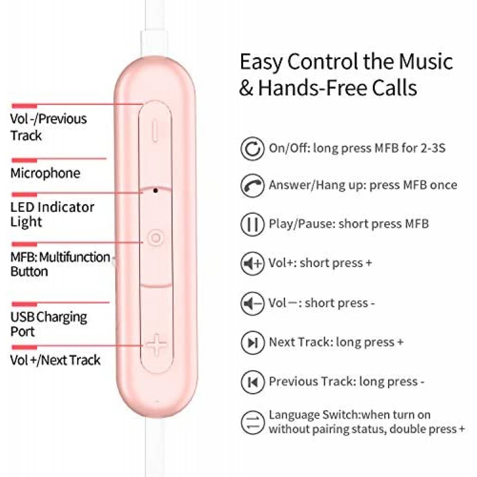 Auriculares Picun Bluetooth con microfono inalambricos -Rosa