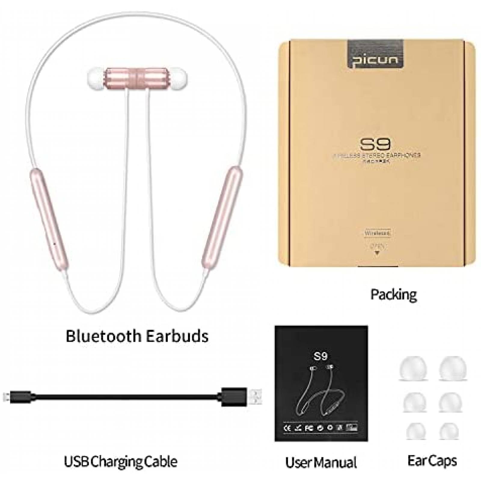 Auriculares Picun Bluetooth con microfono inalambricos -Rosa