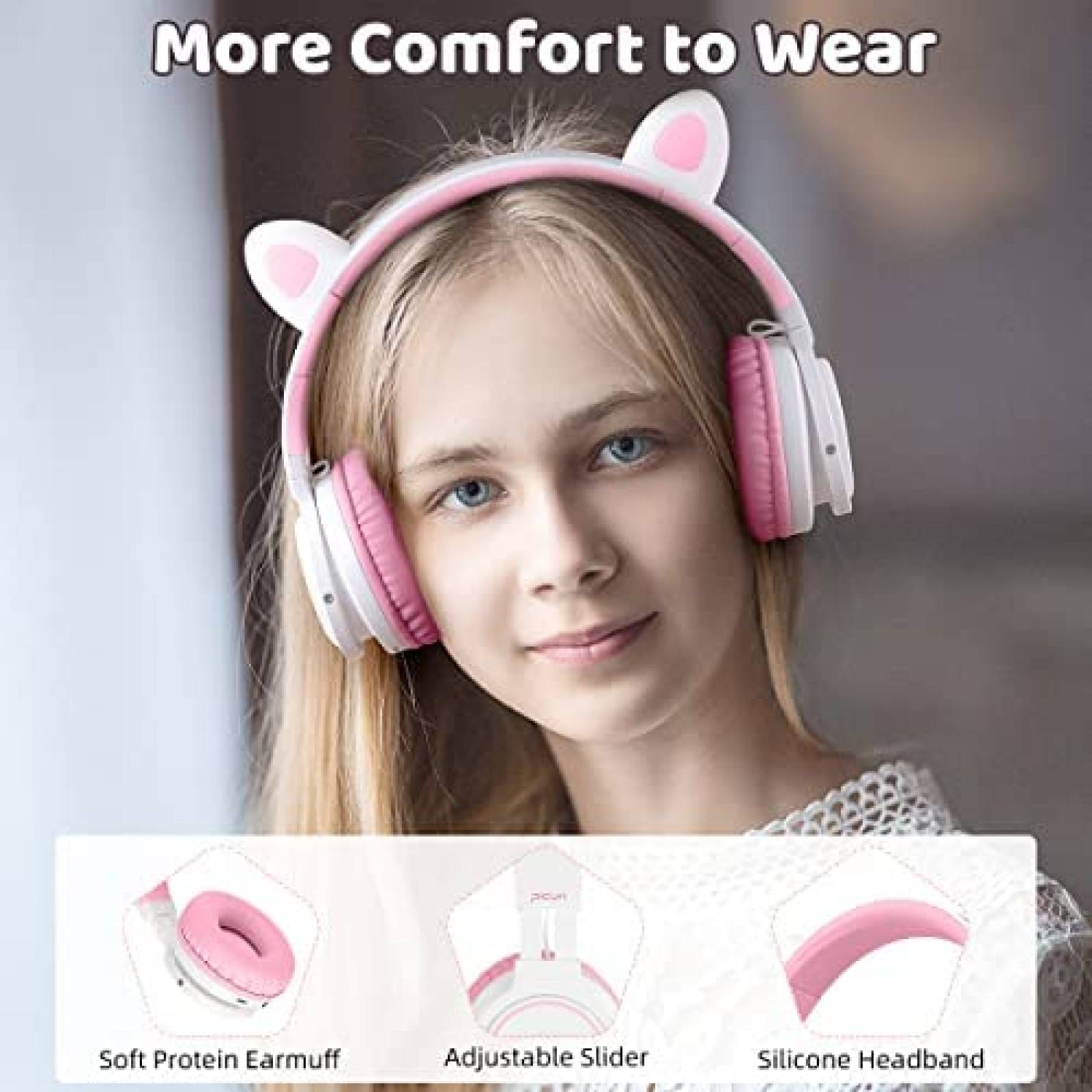 Audifonos Pincun Cat Ear Inalambricos Con Microfono -Rosa