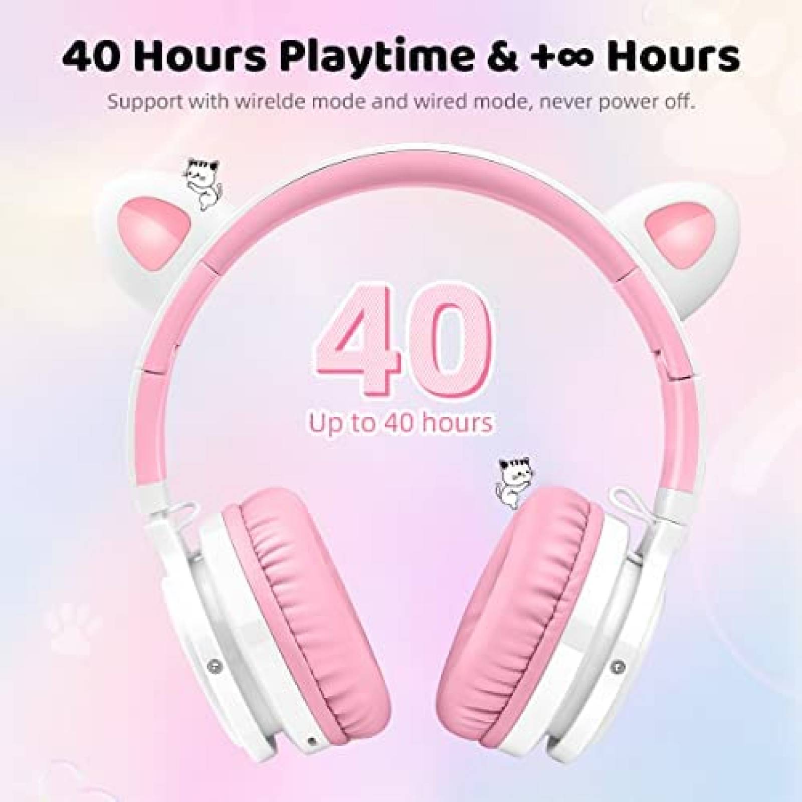 Audifonos Pincun Cat Ear Inalambricos Con Microfono -Rosa