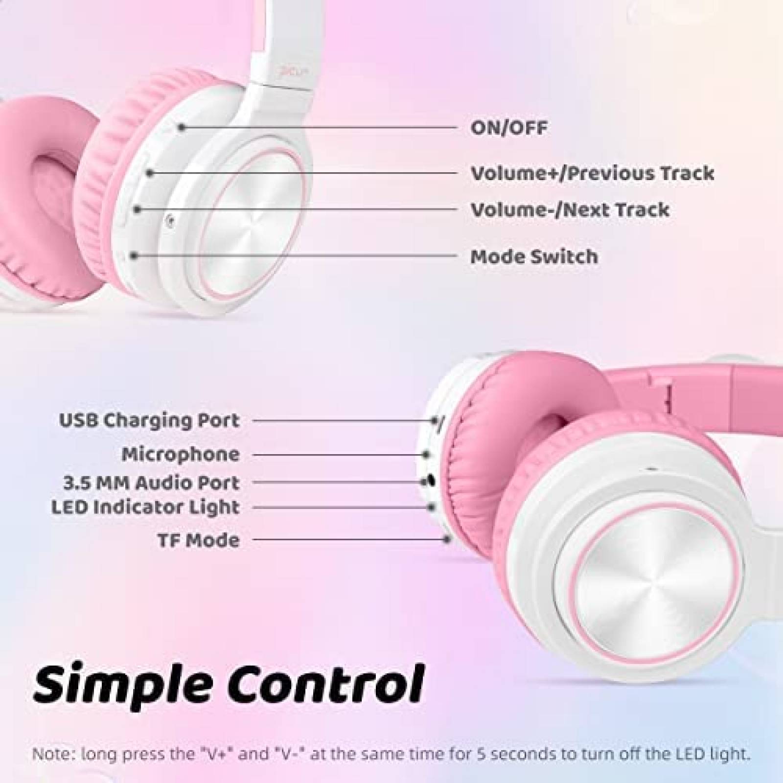 Audifonos Pincun Cat Ear Inalambricos Con Microfono -Rosa