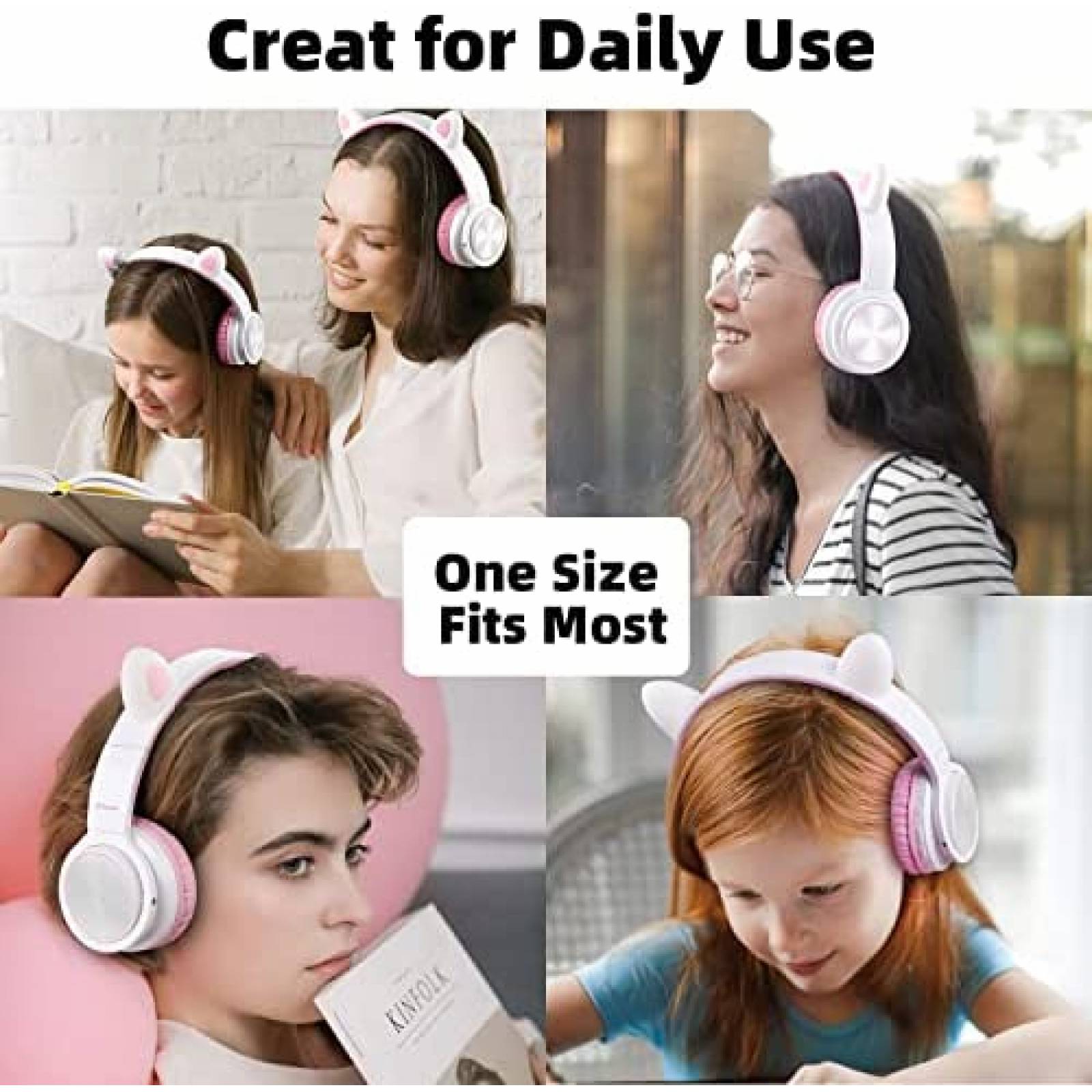 Audifonos Pincun Cat Ear Inalambricos Con Microfono -Rosa