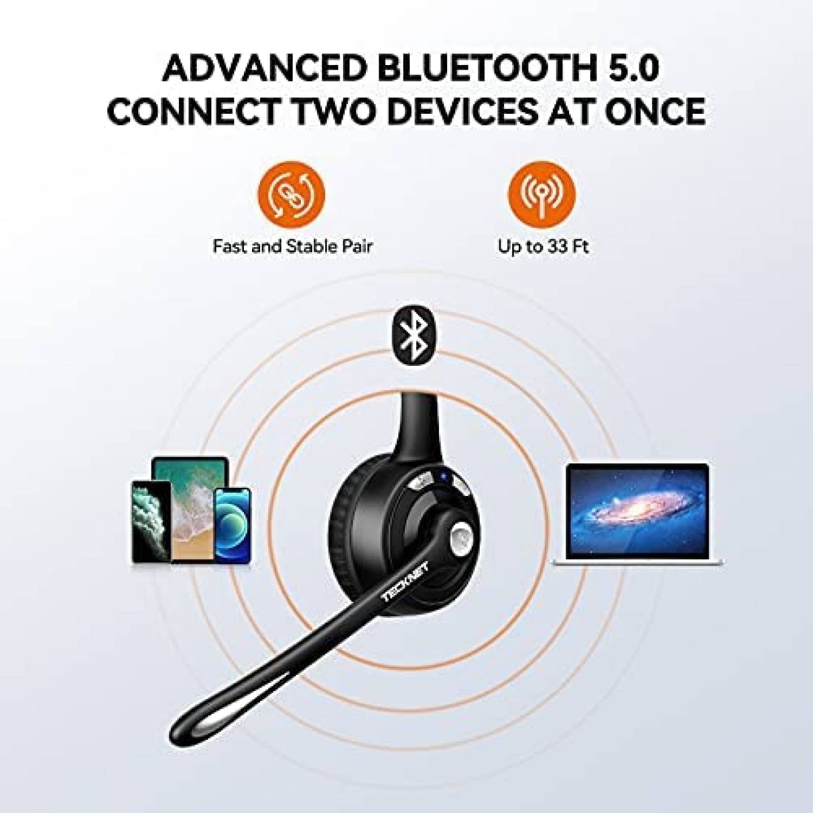 Auriculares TECKNET Inalambricos Con Microfono -Negro