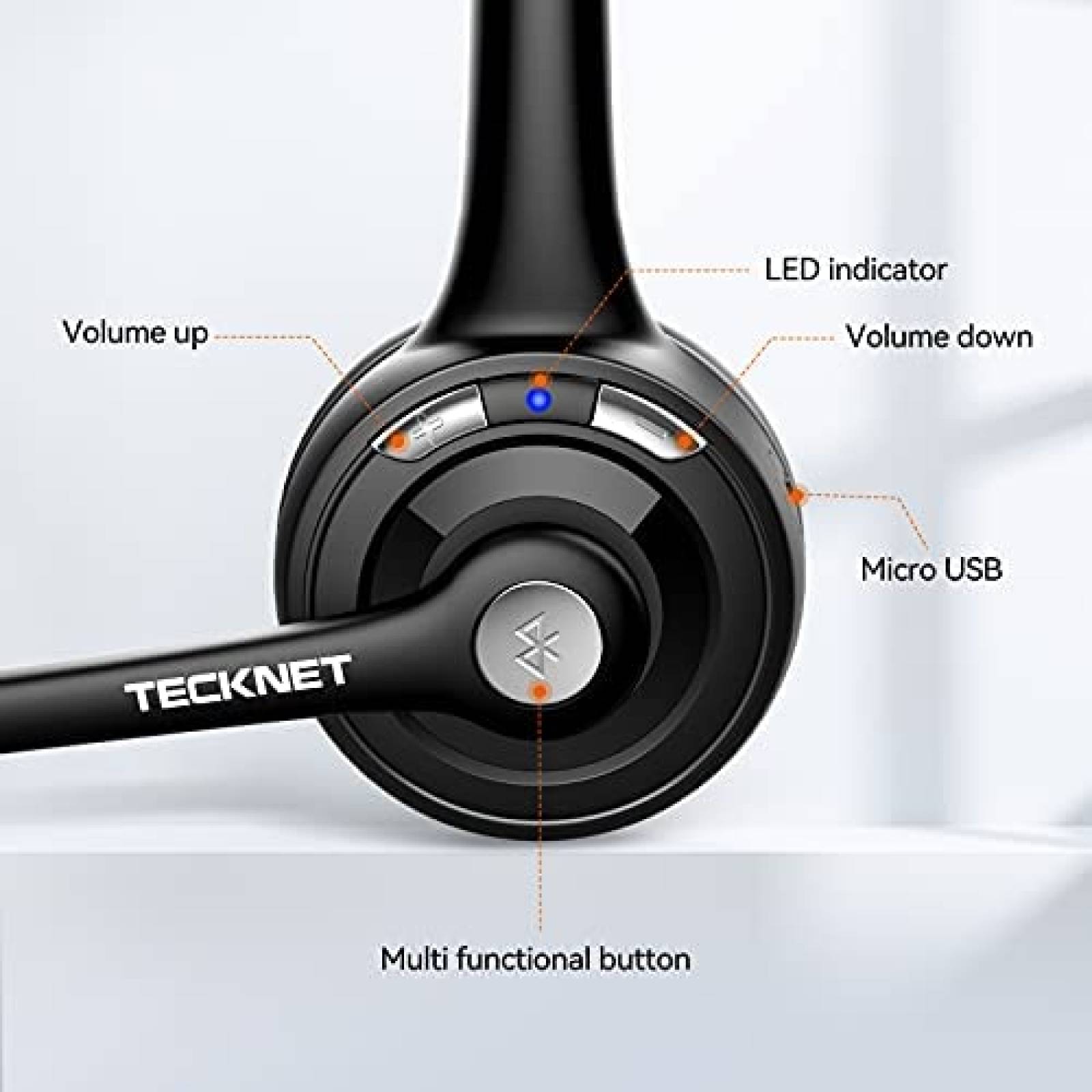 Auriculares TECKNET Inalambricos Con Microfono -Negro