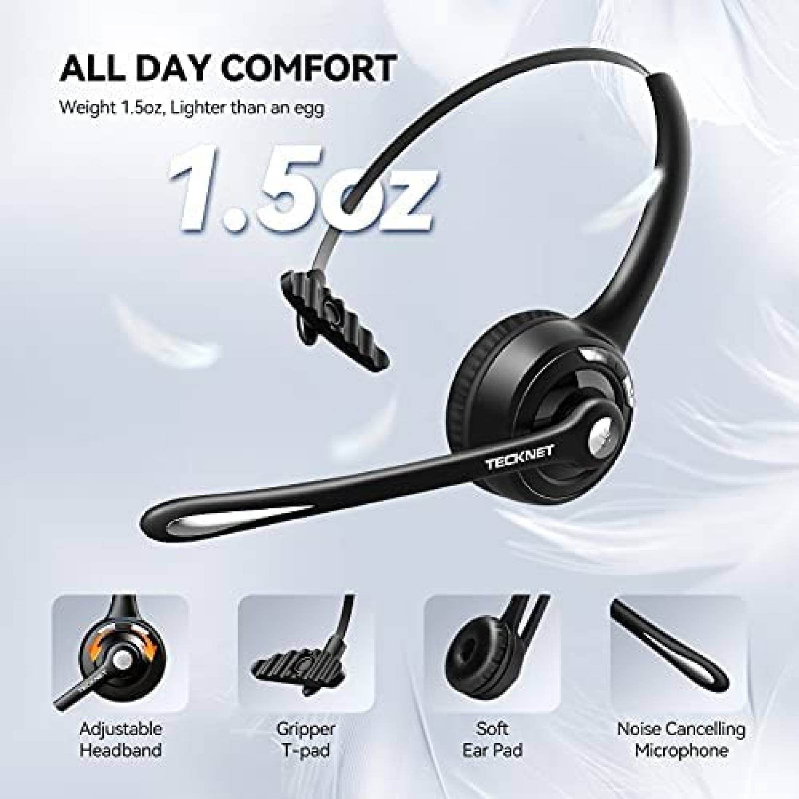 Auriculares TECKNET Inalambricos Con Microfono -Negro