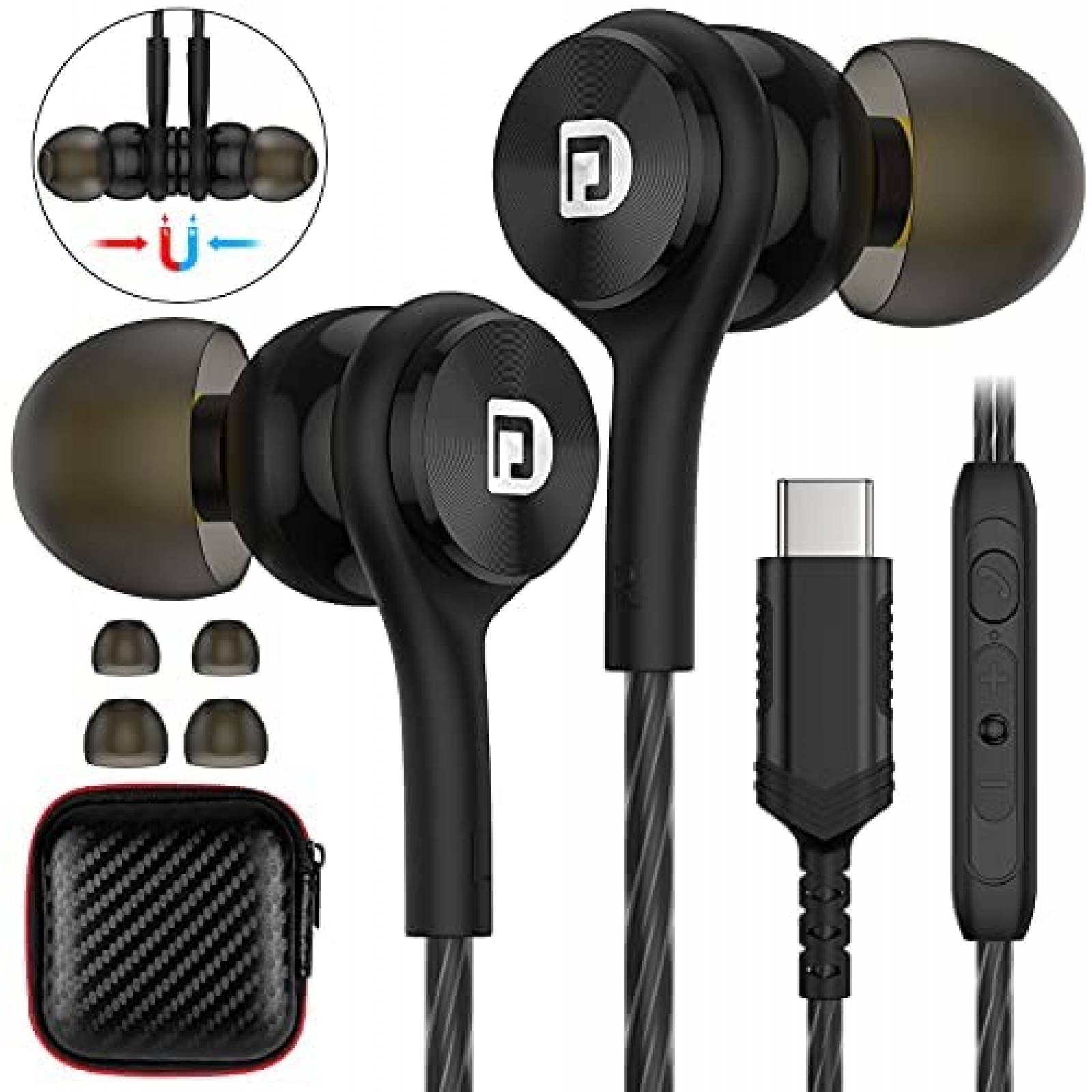 Auriculares USB C, auriculares internos con micrófono y control de volumen,  auriculares tipo C para S22 S21