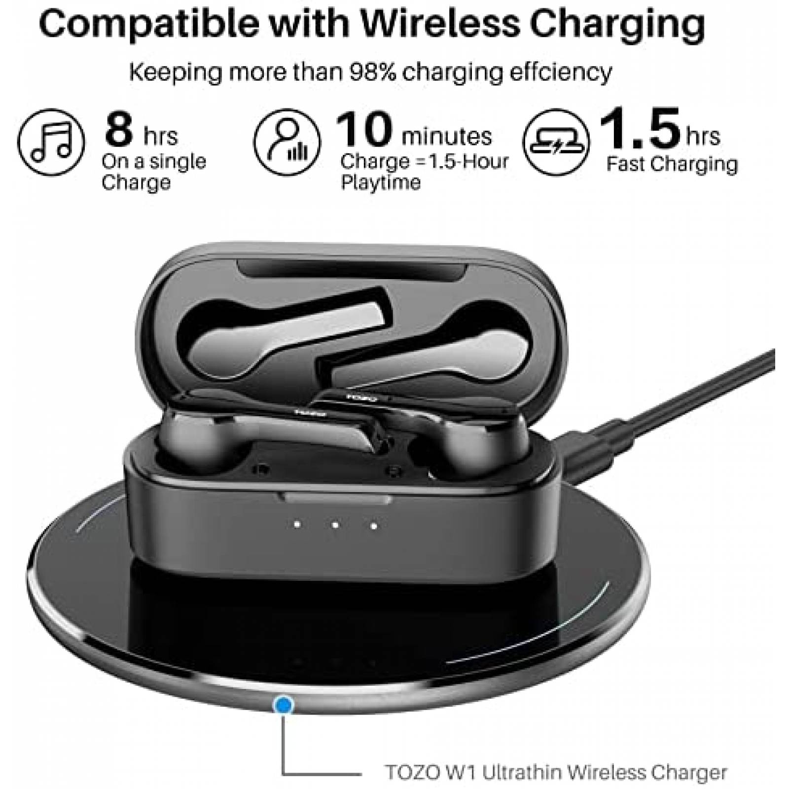 Audifonos Bluetooth TOZO T9 con Estuche Cargador -Negro