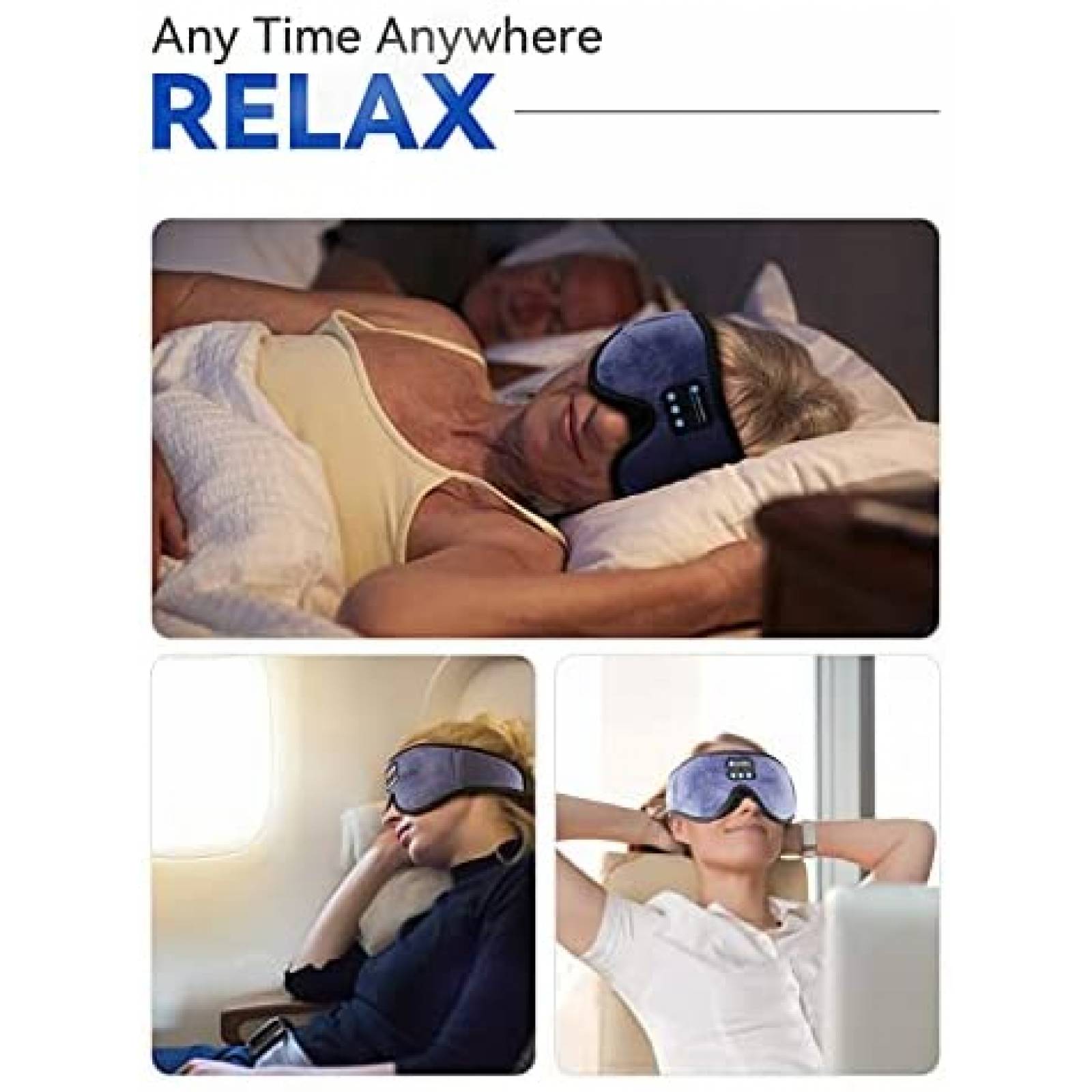 Antifaz Dormir WATOTGAFER 3D Bluetooth Lavable -Azul