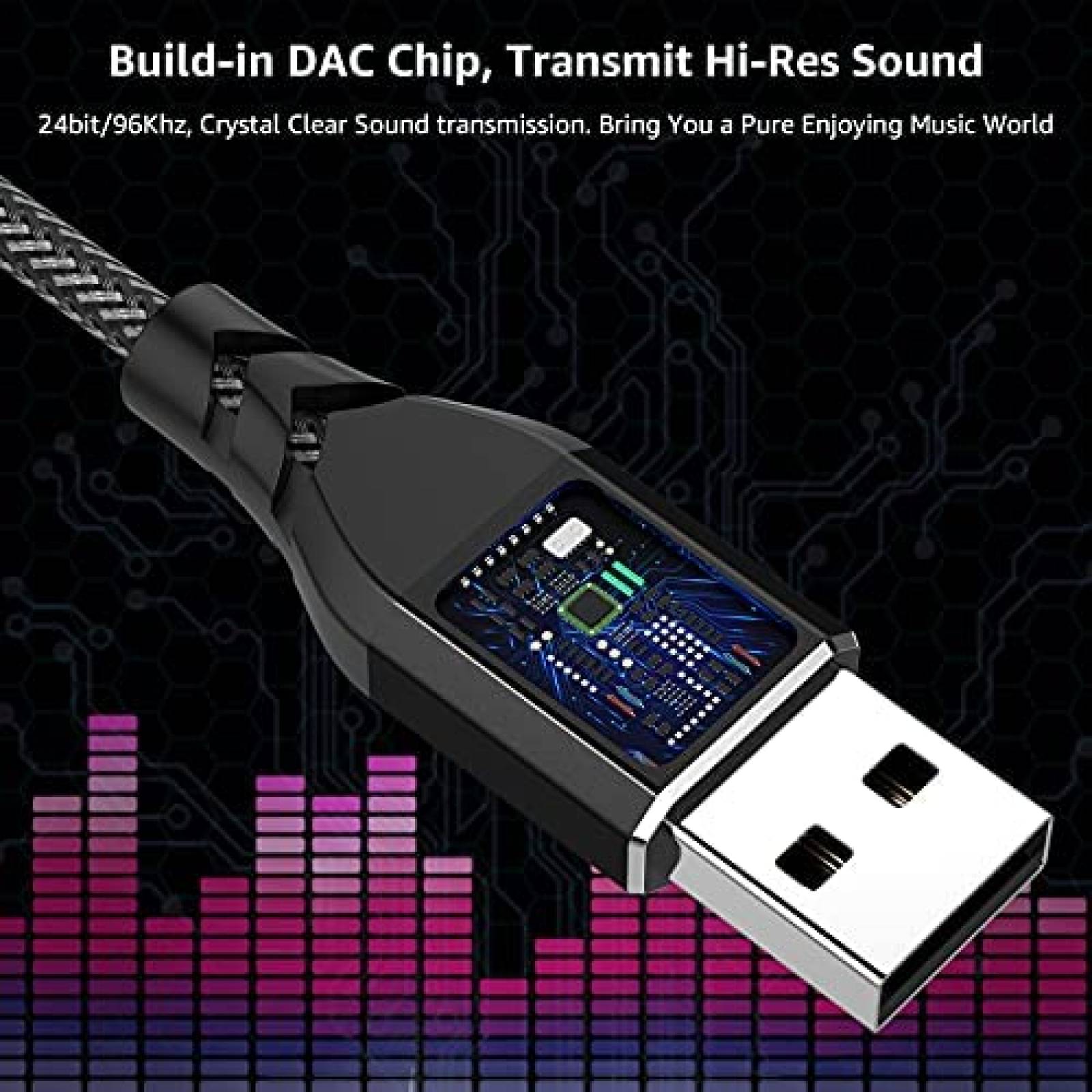 Adaptador APETOO Audio USB a Conector Auxiliar 3.5mm -Negro