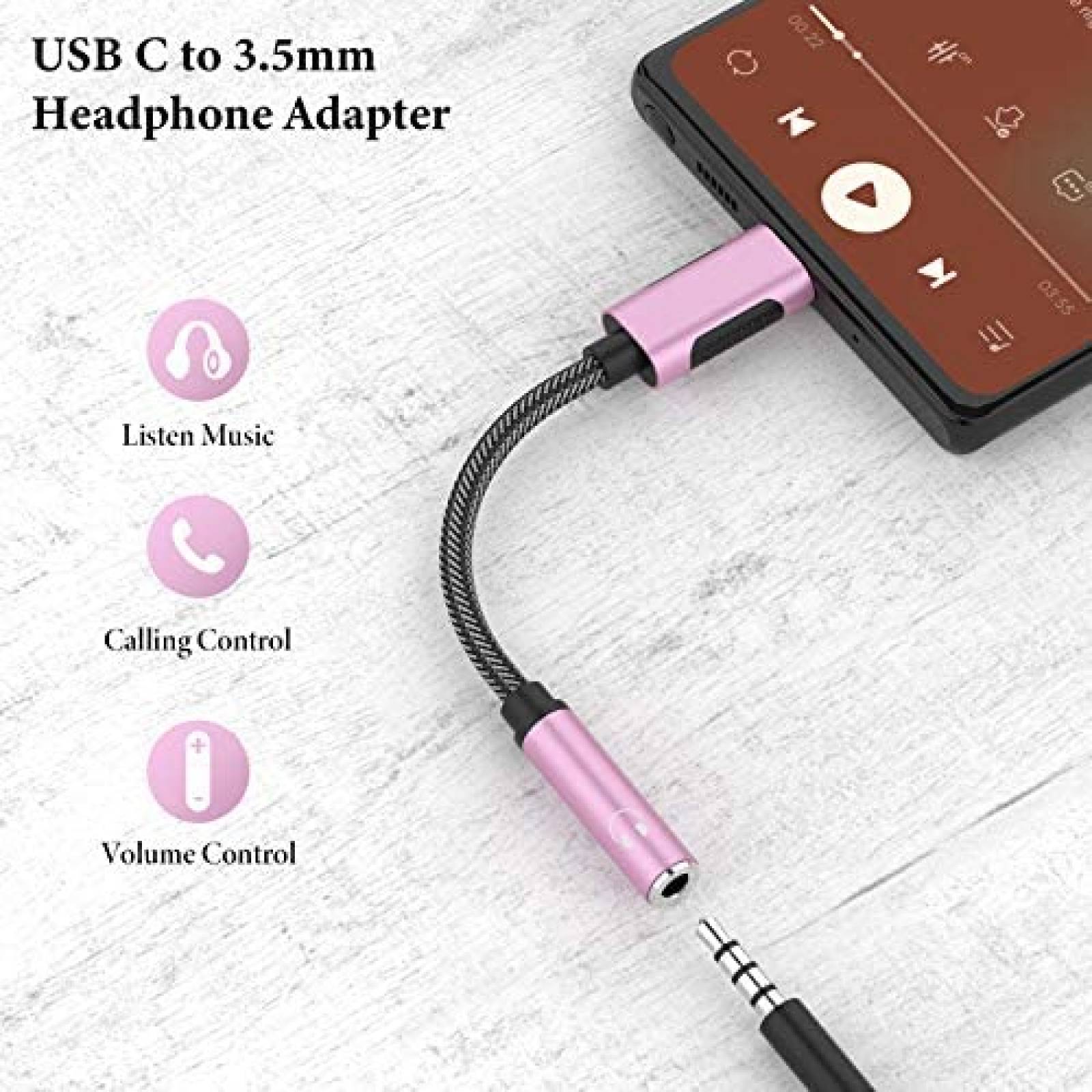 Adaptador APETOO USB-C a Auxiliar 3.5mm para Audifonos -Rosa