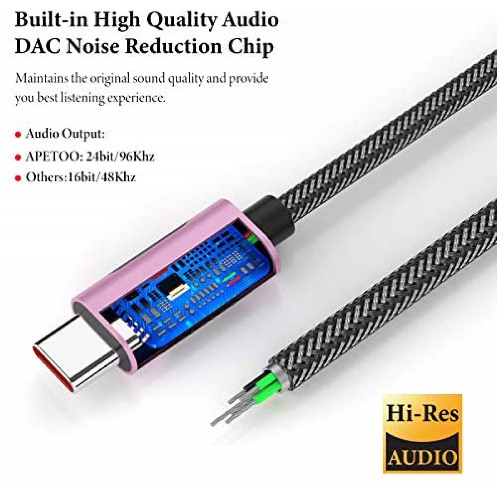 Adaptador APETOO USB-C a Auxiliar 3.5mm para Audifonos -Rosa