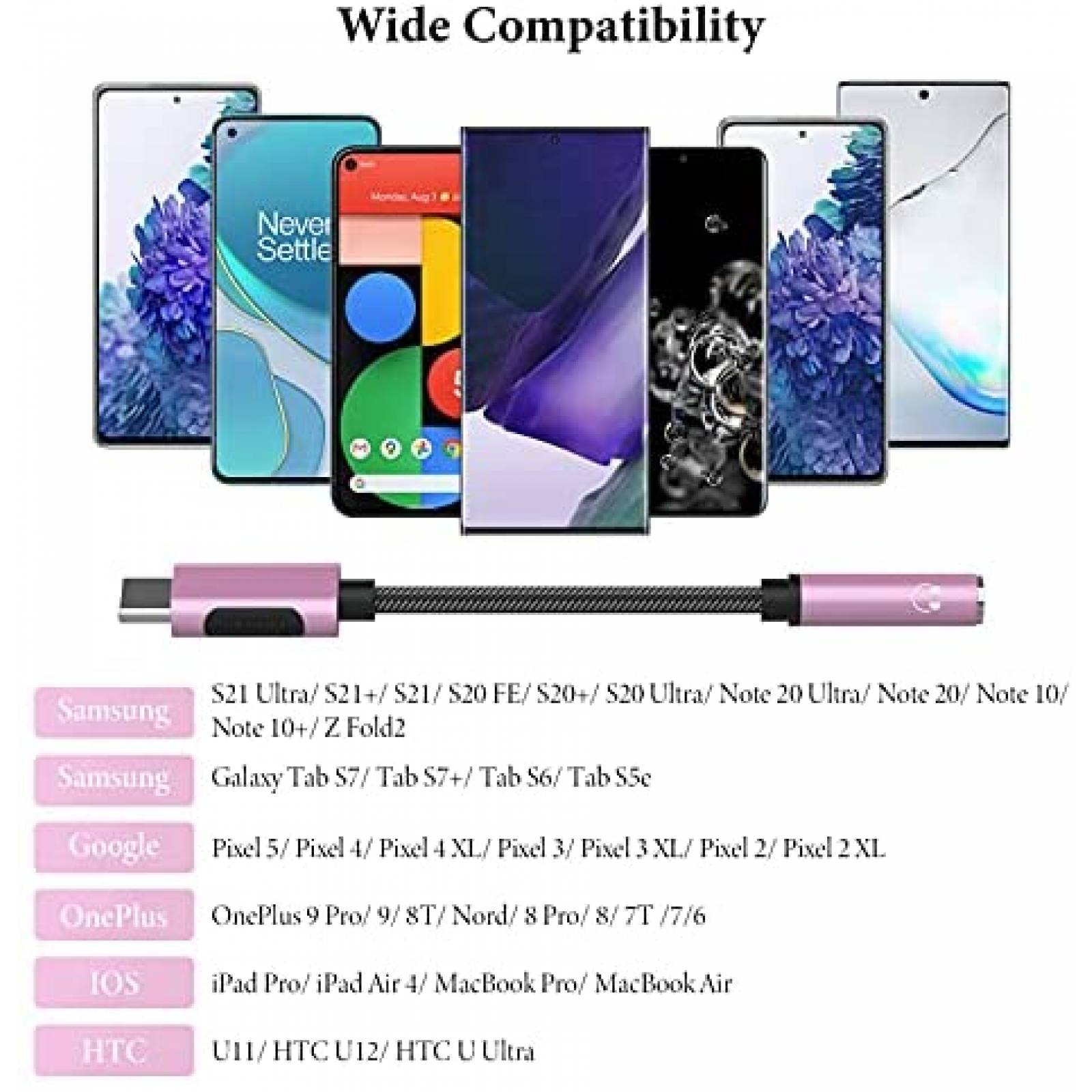 Adaptador APETOO USB-C a Auxiliar 3.5mm para Audifonos -Rosa