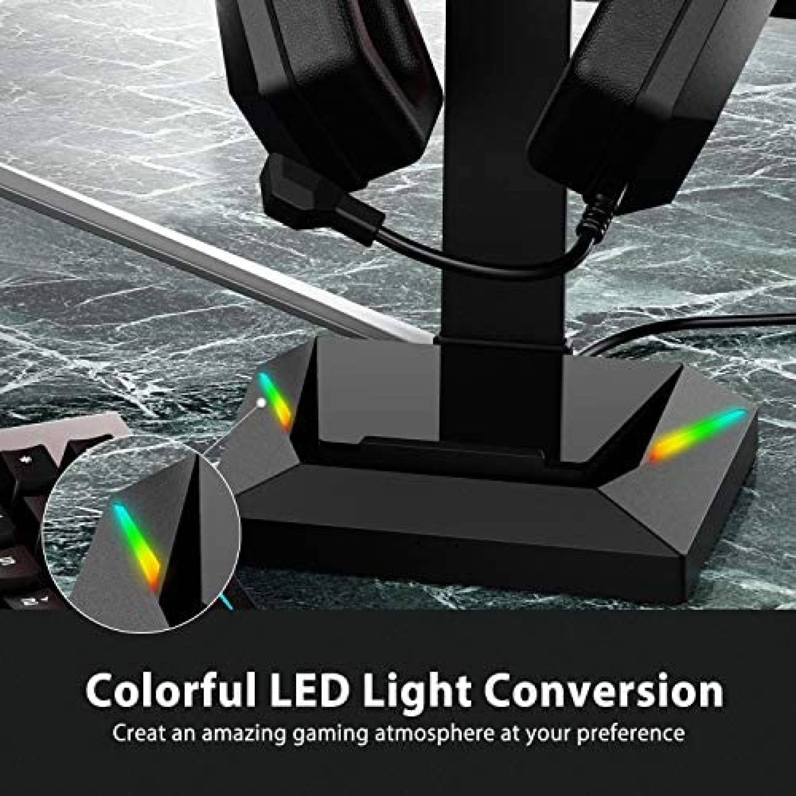 Soporte para Audifonos APPHOME Luces RGB USB 2.0 -Negro