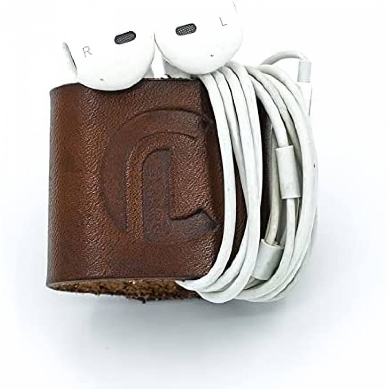 Organizador para cable audifonos CARRINA de piel -Cafe