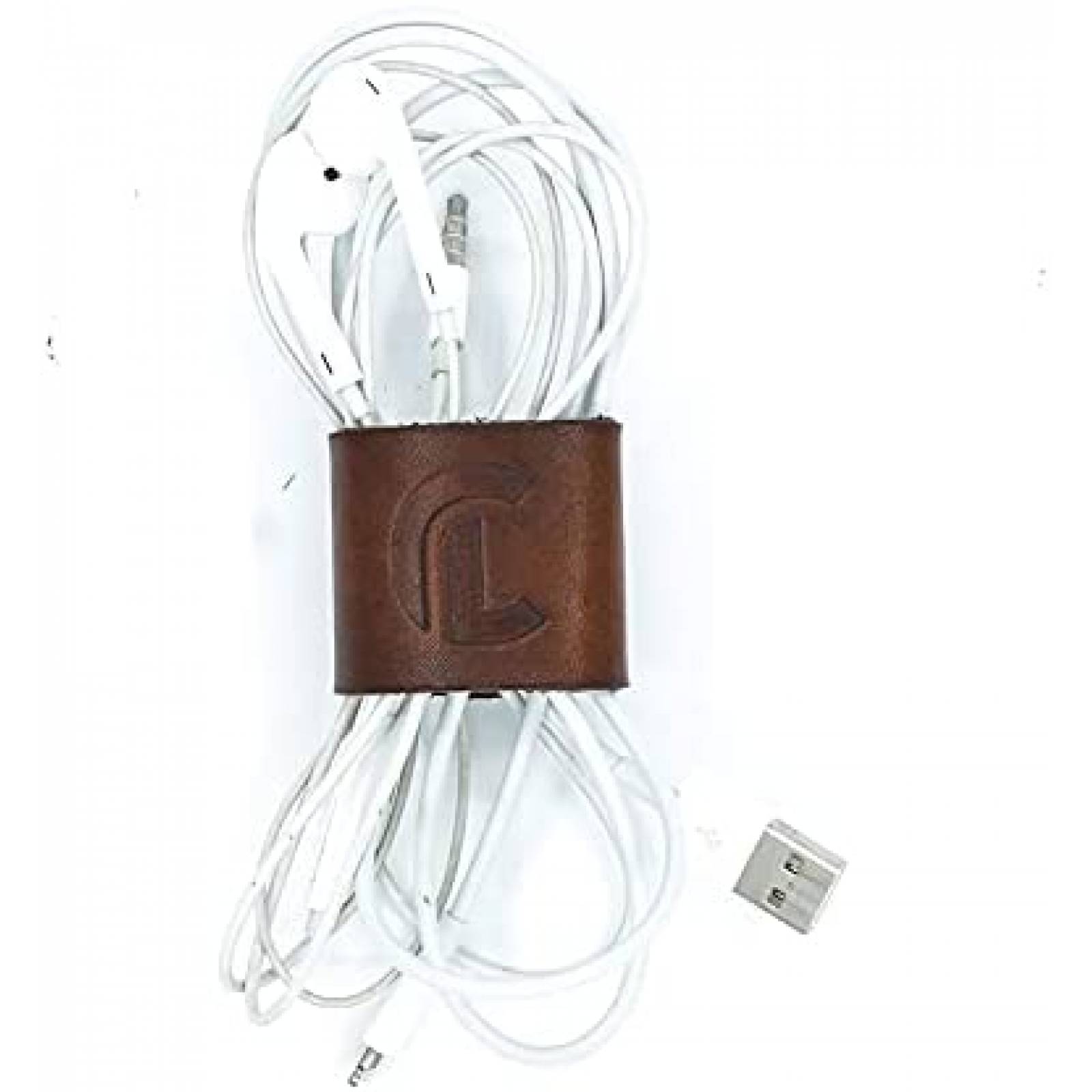 Organizador para cable audifonos CARRINA de piel -Cafe