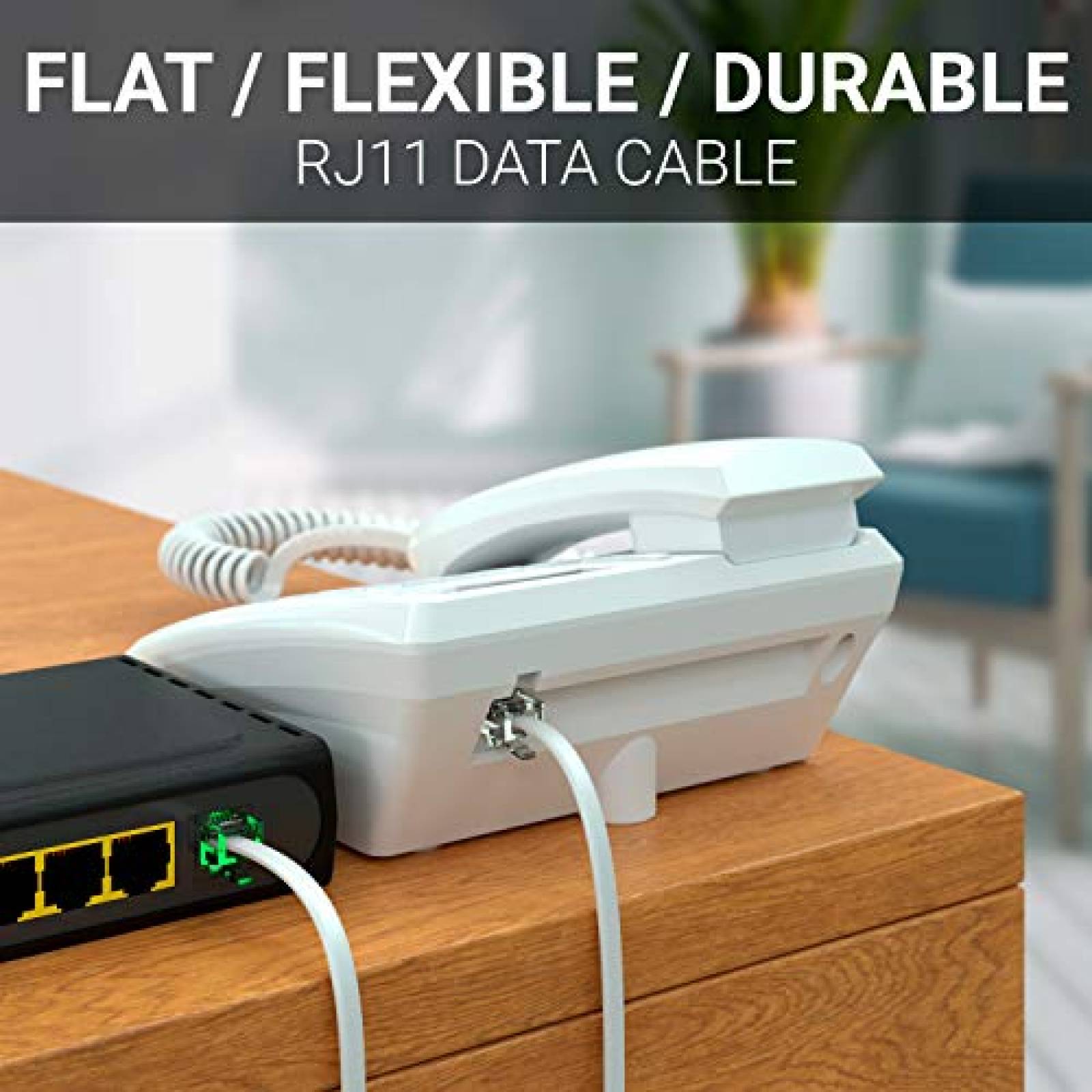 Cable de telefono fijo G-PLUG RJ11 50 pies 4 pines -Blanco