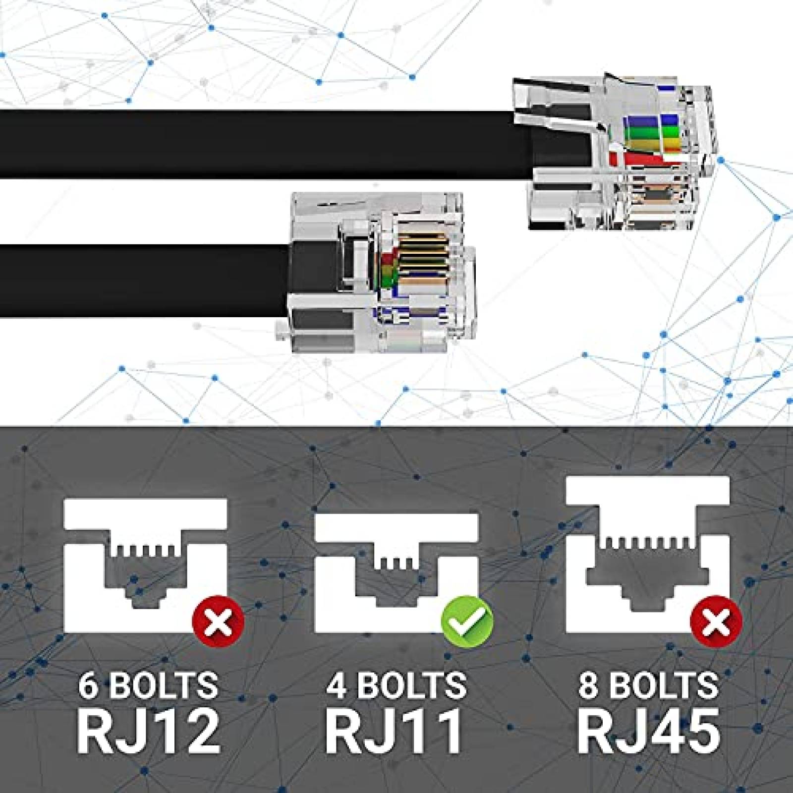 Cable de telefono fijo G-PLUG RJ11 50 pies 4 pines -Blanco