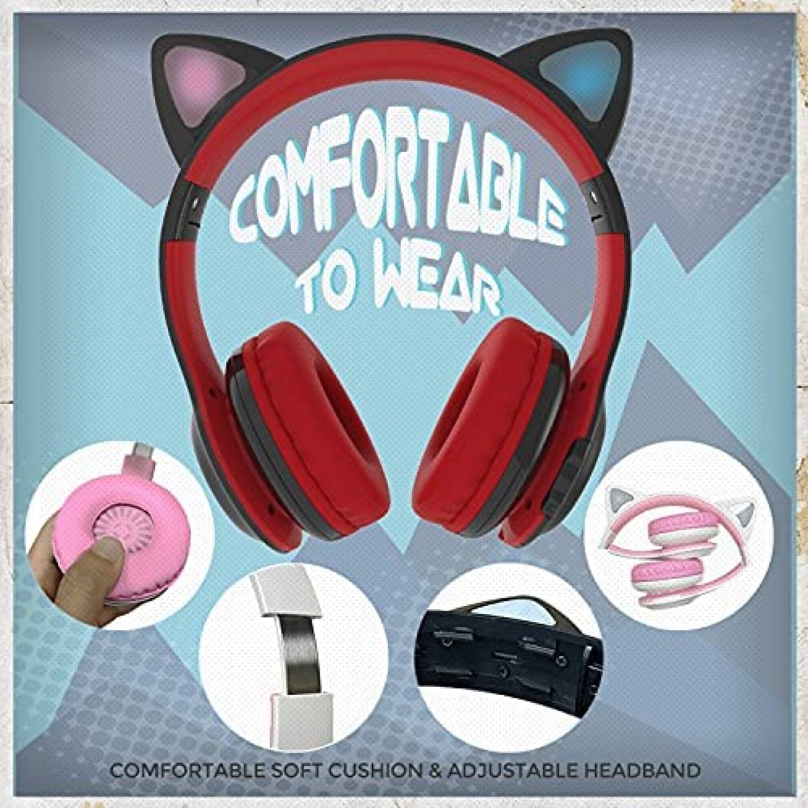 Audifonos Inalambricos JIECAN Diseo de Orejas de Gato -Rojo