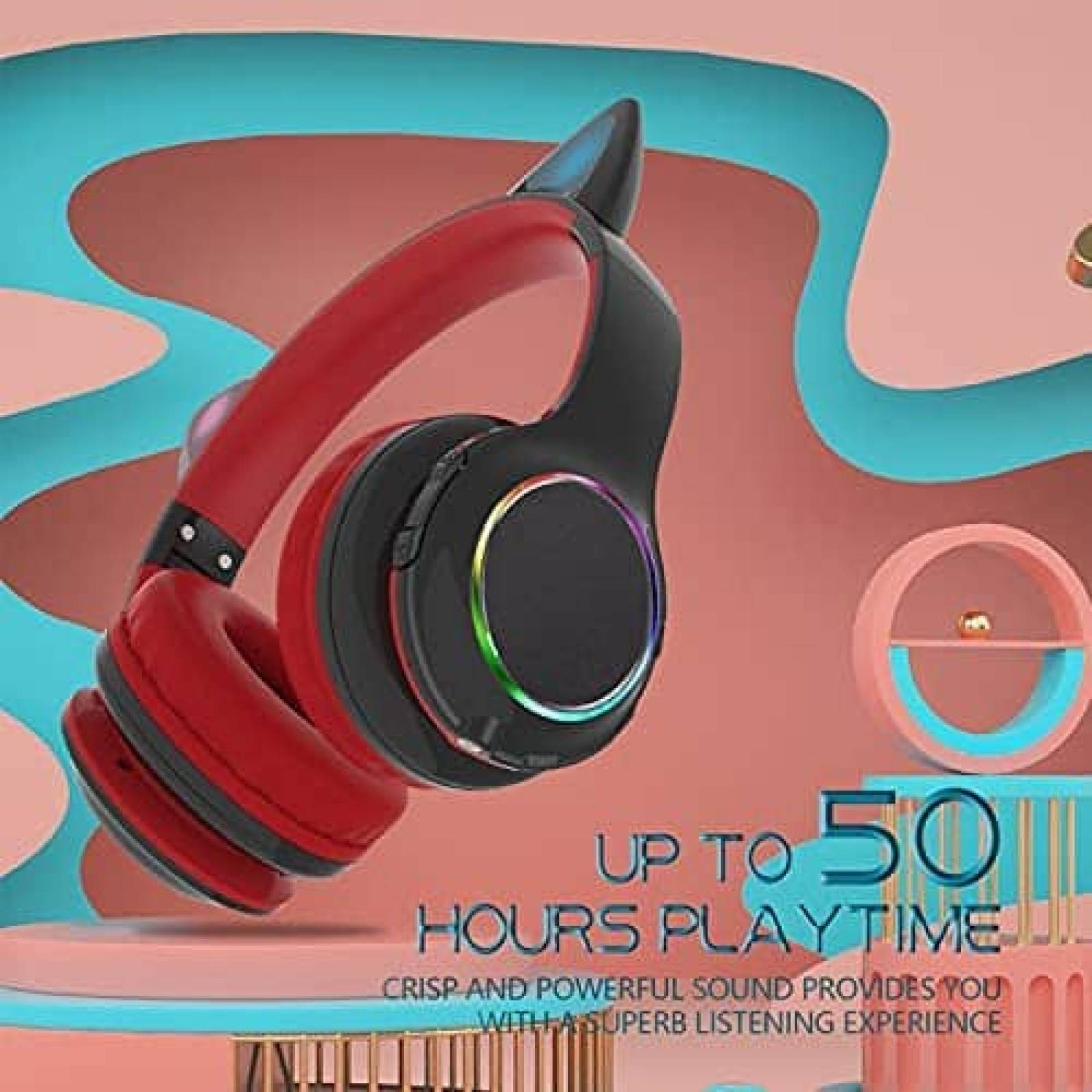 Audifonos Inalambricos JIECAN Diseo de Orejas de Gato -Rojo