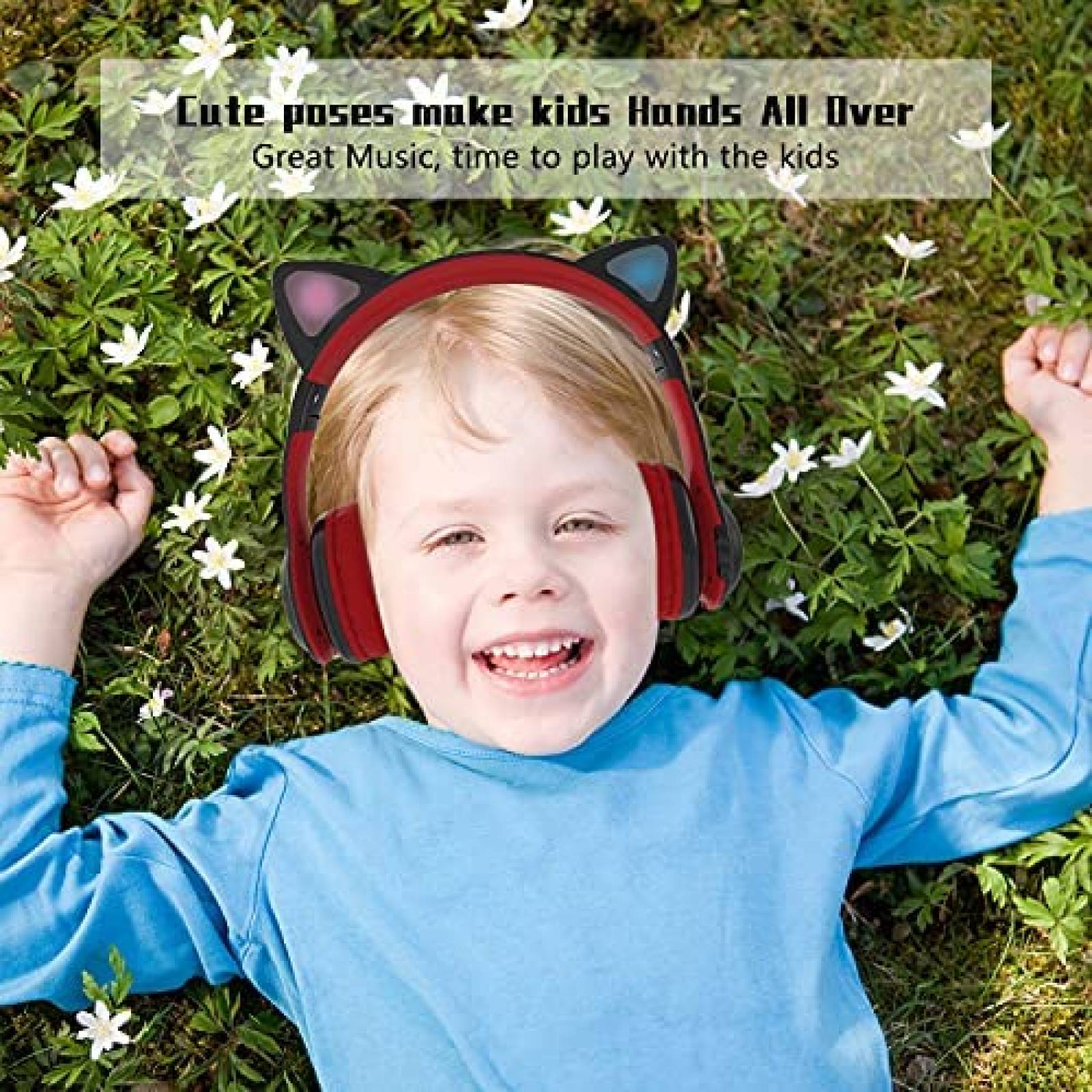 Audifonos Inalambricos JIECAN Diseo de Orejas de Gato -Rojo